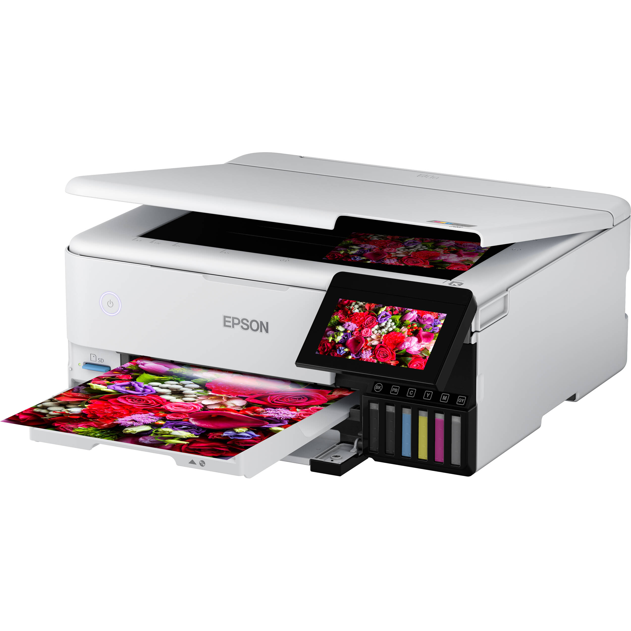 Epson EcoTank ET-8500 white all-in-one printer with wireless connectivity and refillable ink tanks — view 3