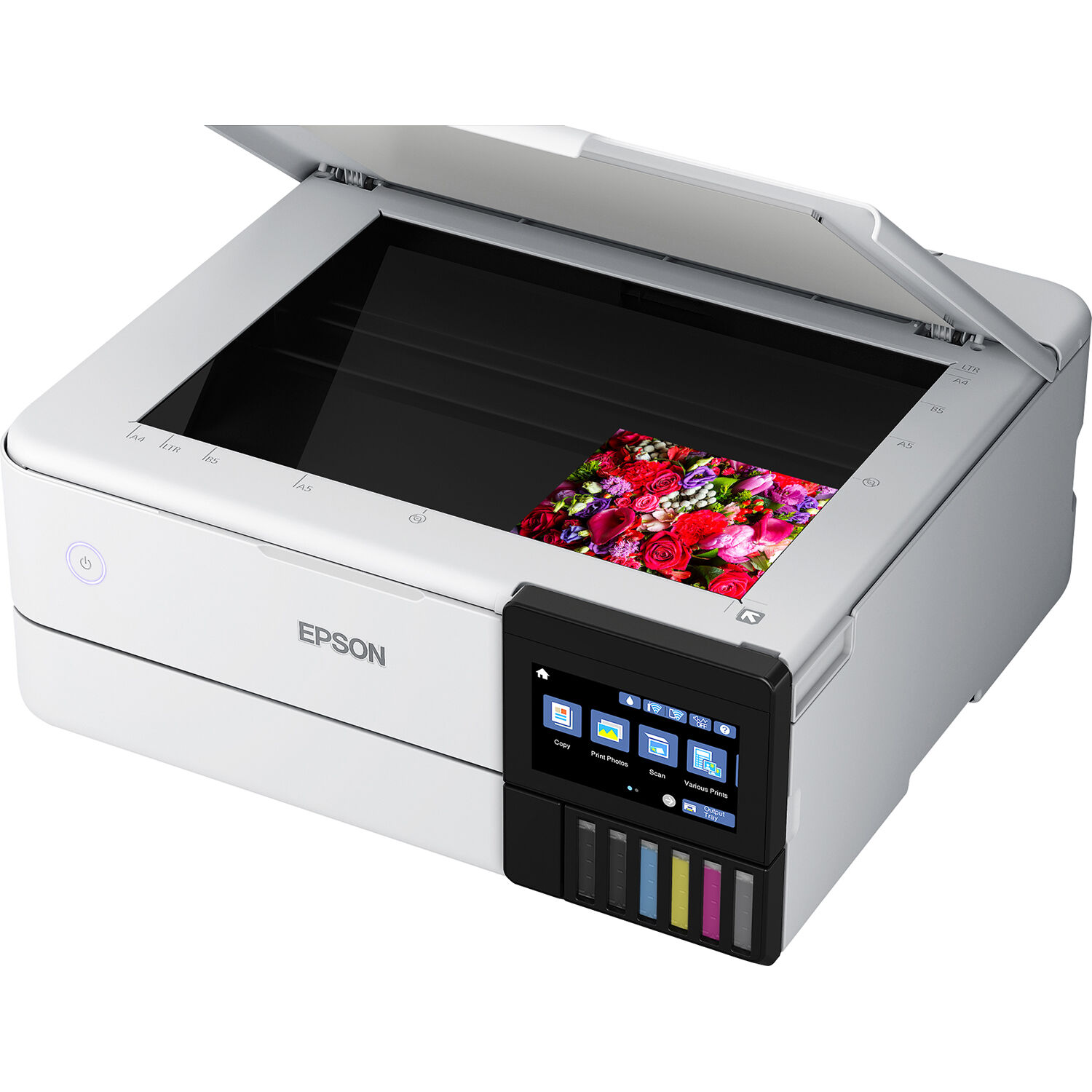 Epson EcoTank ET-8500 white all-in-one printer with wireless connectivity and refillable ink tanks — view 4