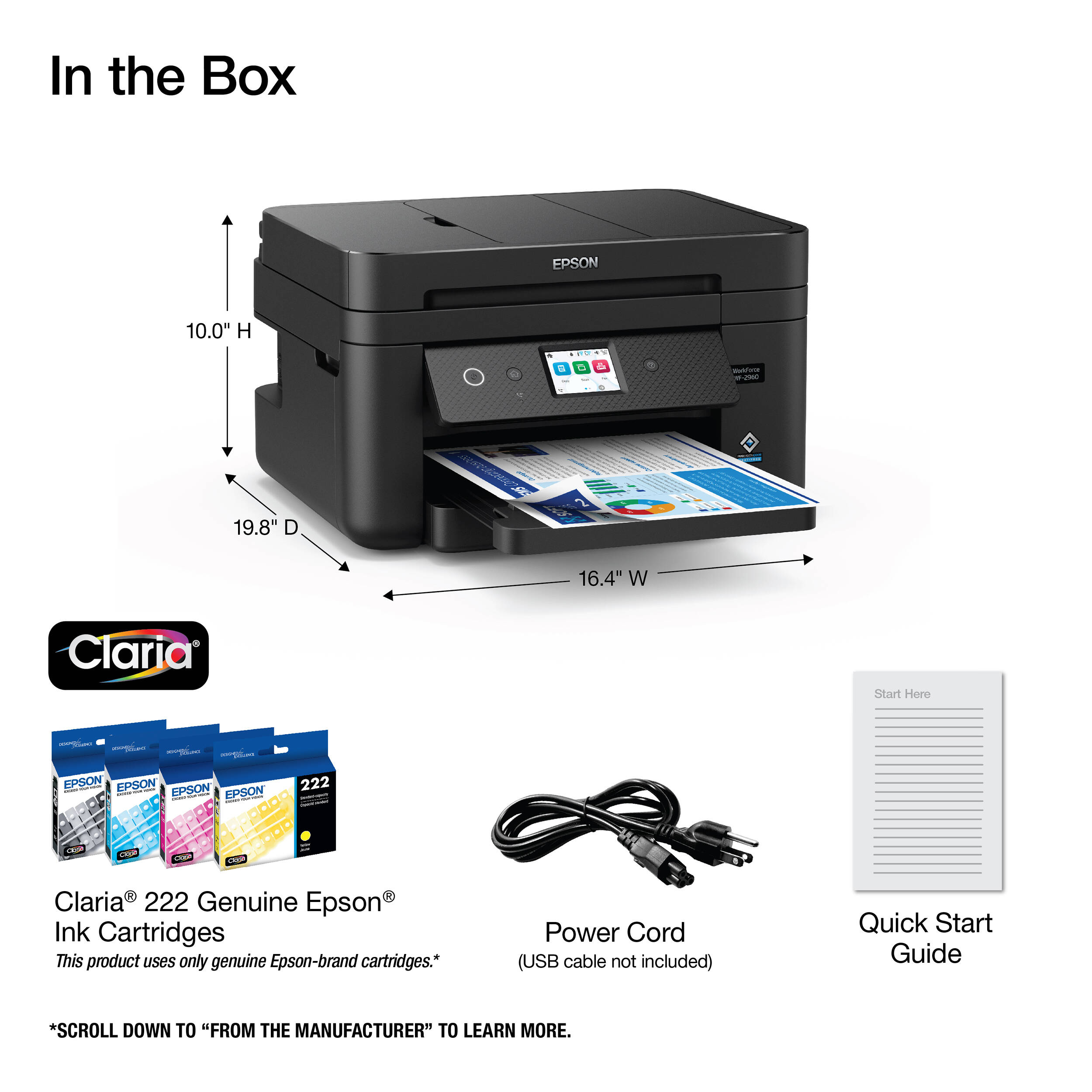 Epson WorkForce WF-2960 all-in-one printer with color touchscreen and wireless connectivity — view 10