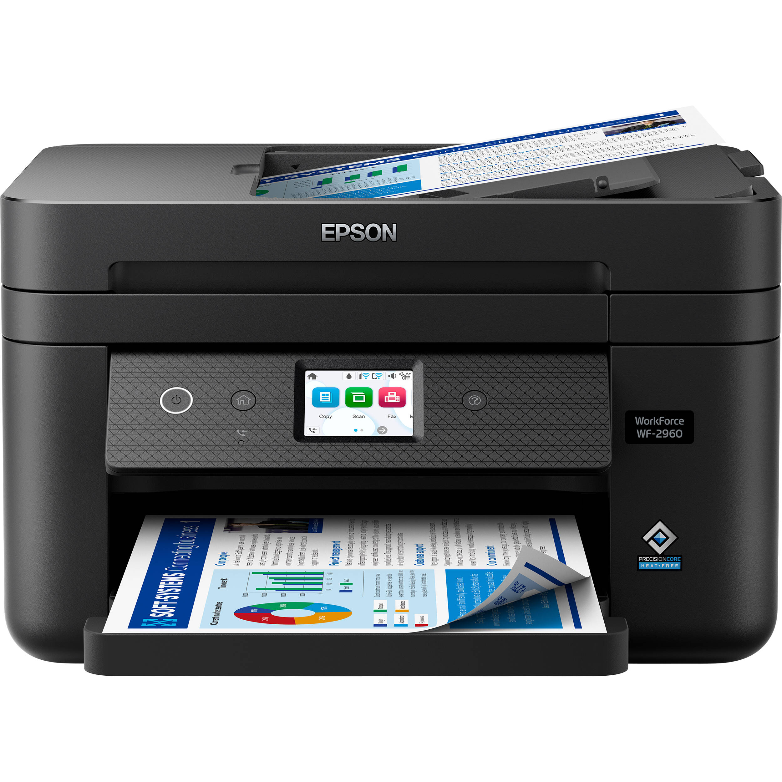 Epson WorkForce WF-2960 all-in-one printer with color touchscreen and wireless connectivity — view 2