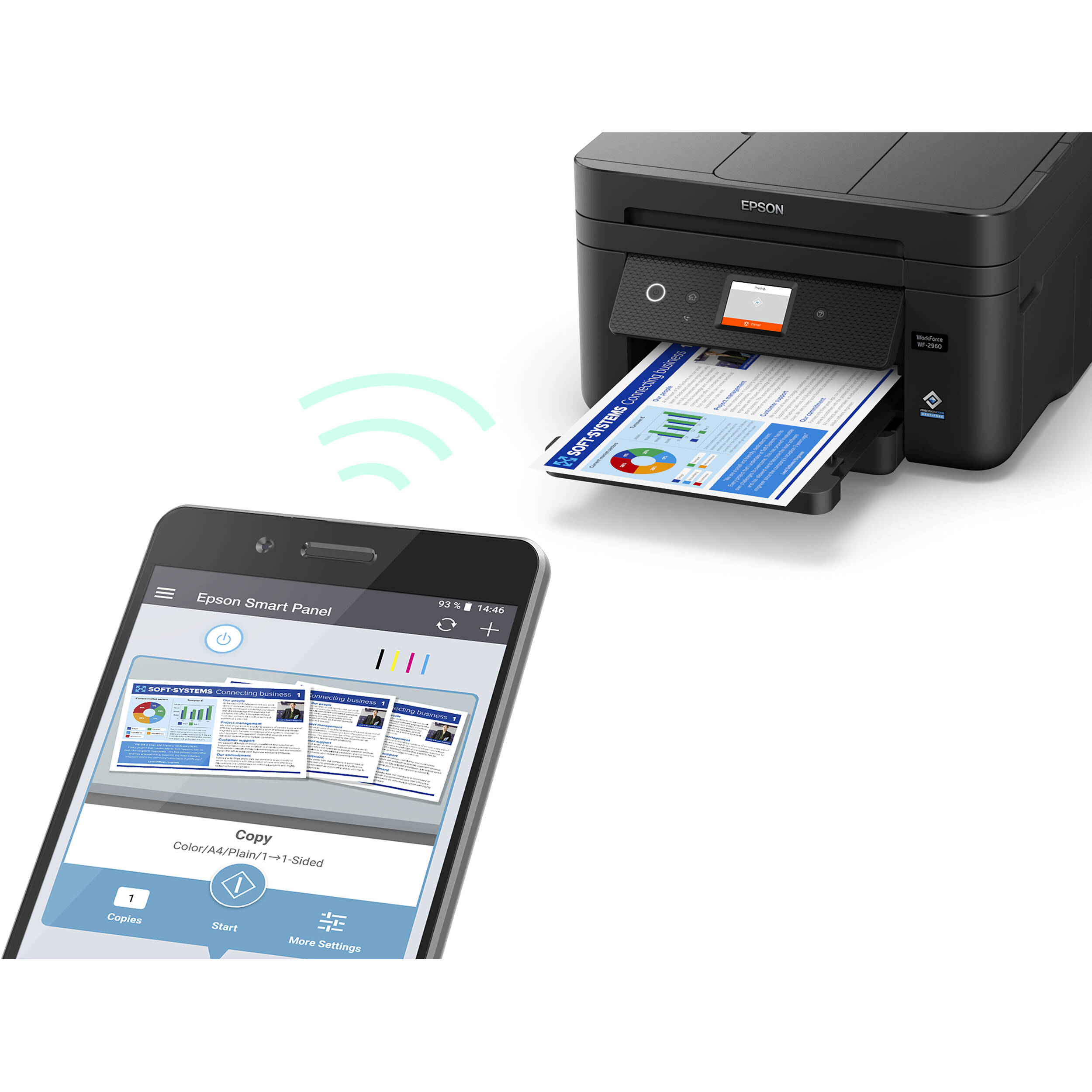 Epson WorkForce WF-2960 all-in-one printer with color touchscreen and wireless connectivity — view 6