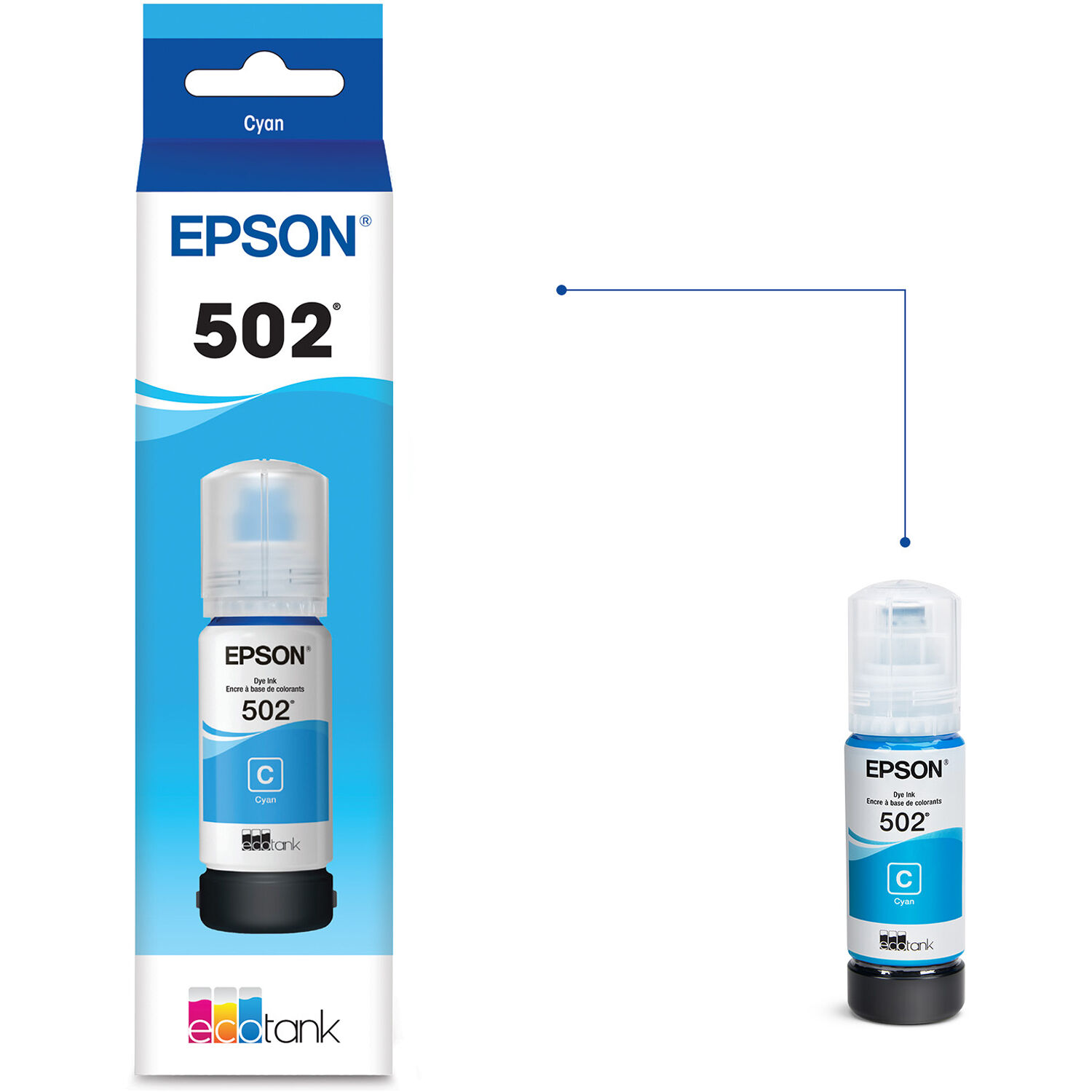 Epson T502220-S pigment cyan ink bottle for EcoTank printers — view 2