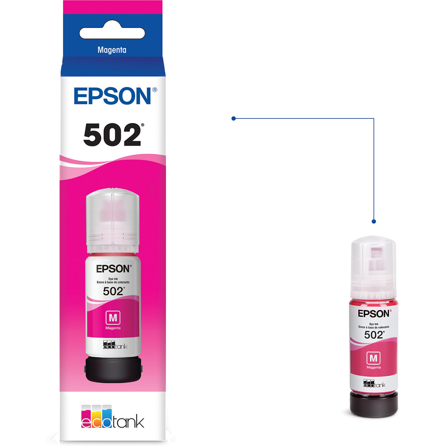 Epson pigment magenta ink bottle for EcoTank printers, OEM replacement supply — view 2