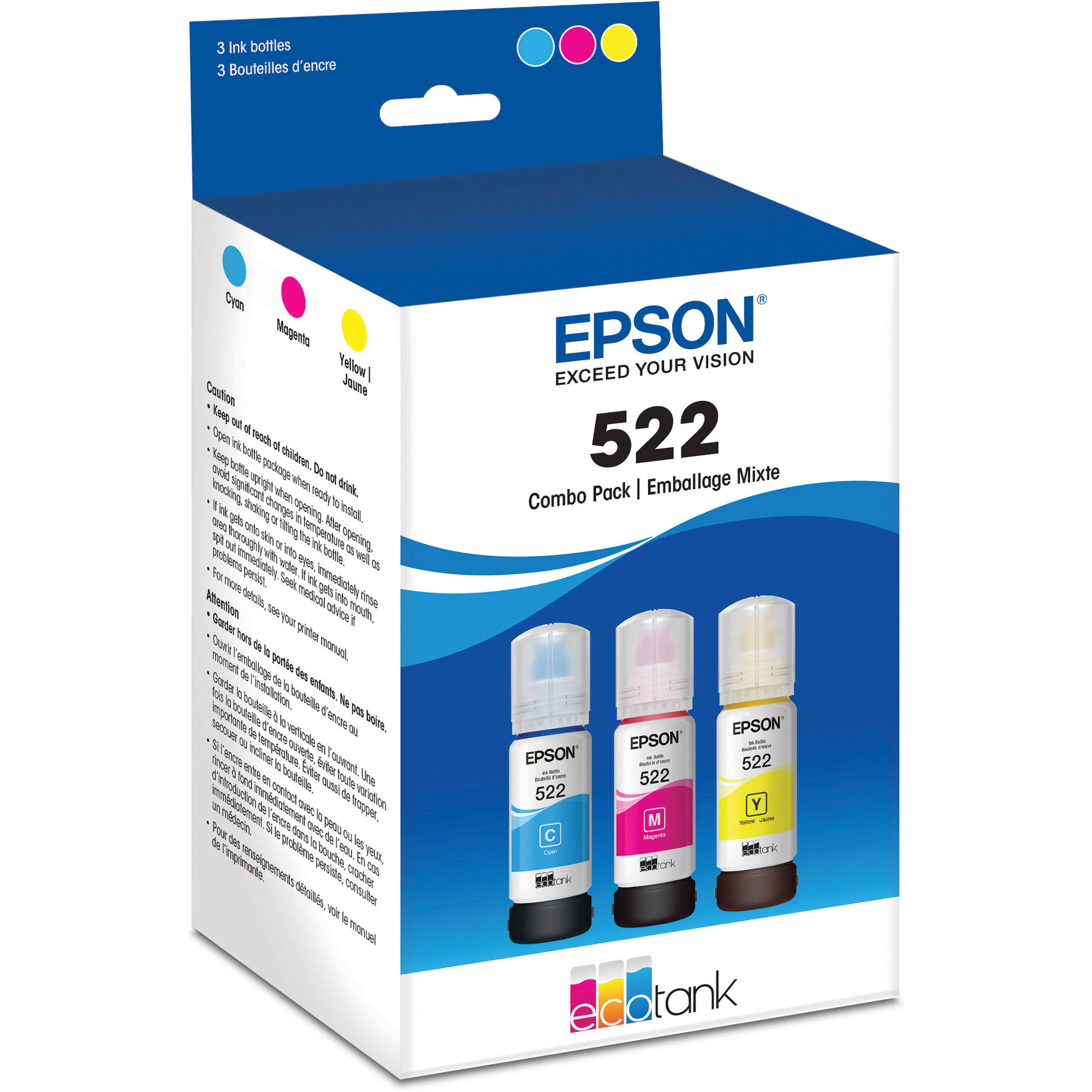 Epson T522520-S dye color combo ink bottles with sensor OEM refill supply — view 2