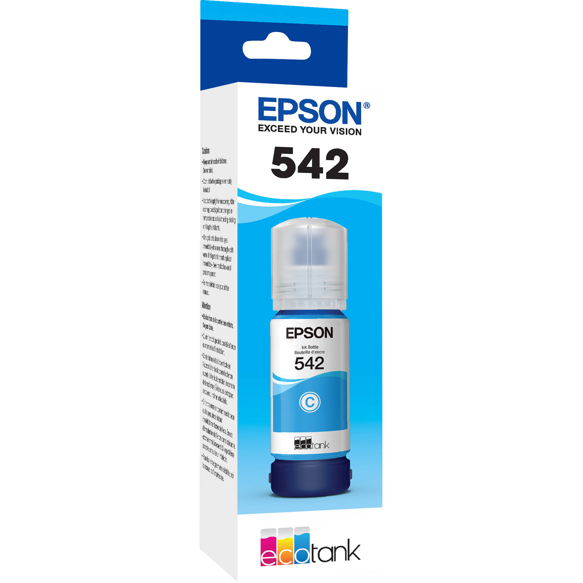 Epson T542 cyan ink bottle with Sensormatic design, part T542220-S for EcoTank Pro printers — view 2
