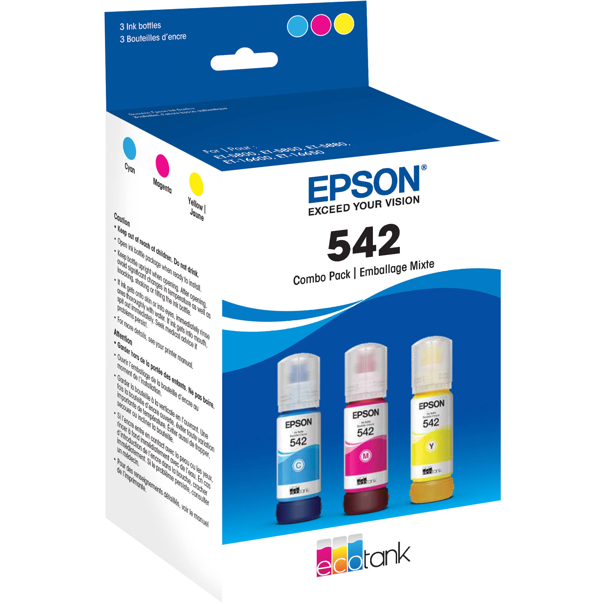 Epson T542 pigment color combo ink bottle for EcoTank Pro printers, OEM Sensormatic supply — view 3
