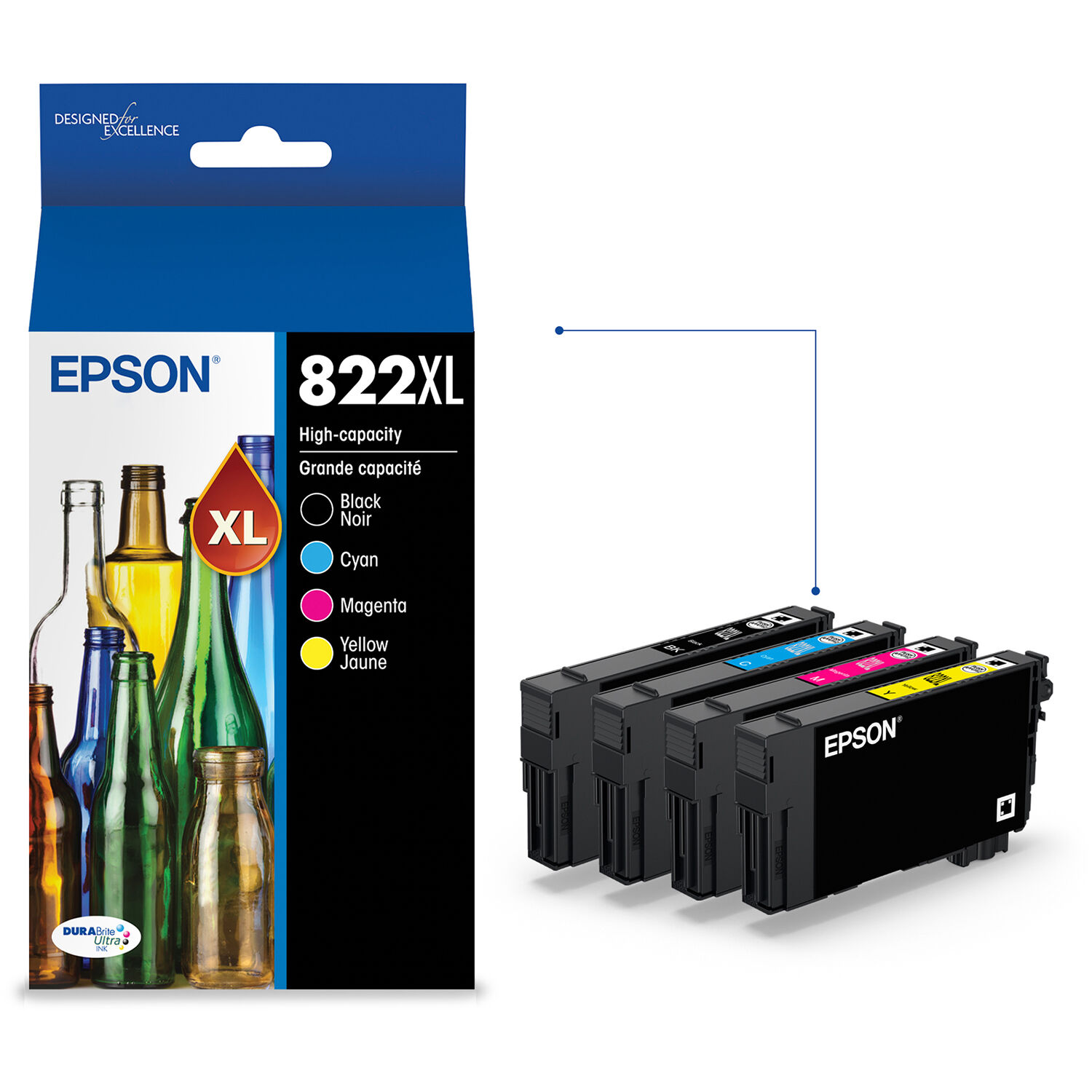 Epson T822XL-XCS high-yield CMYK ink multipack for compatible Epson printers — view 2
