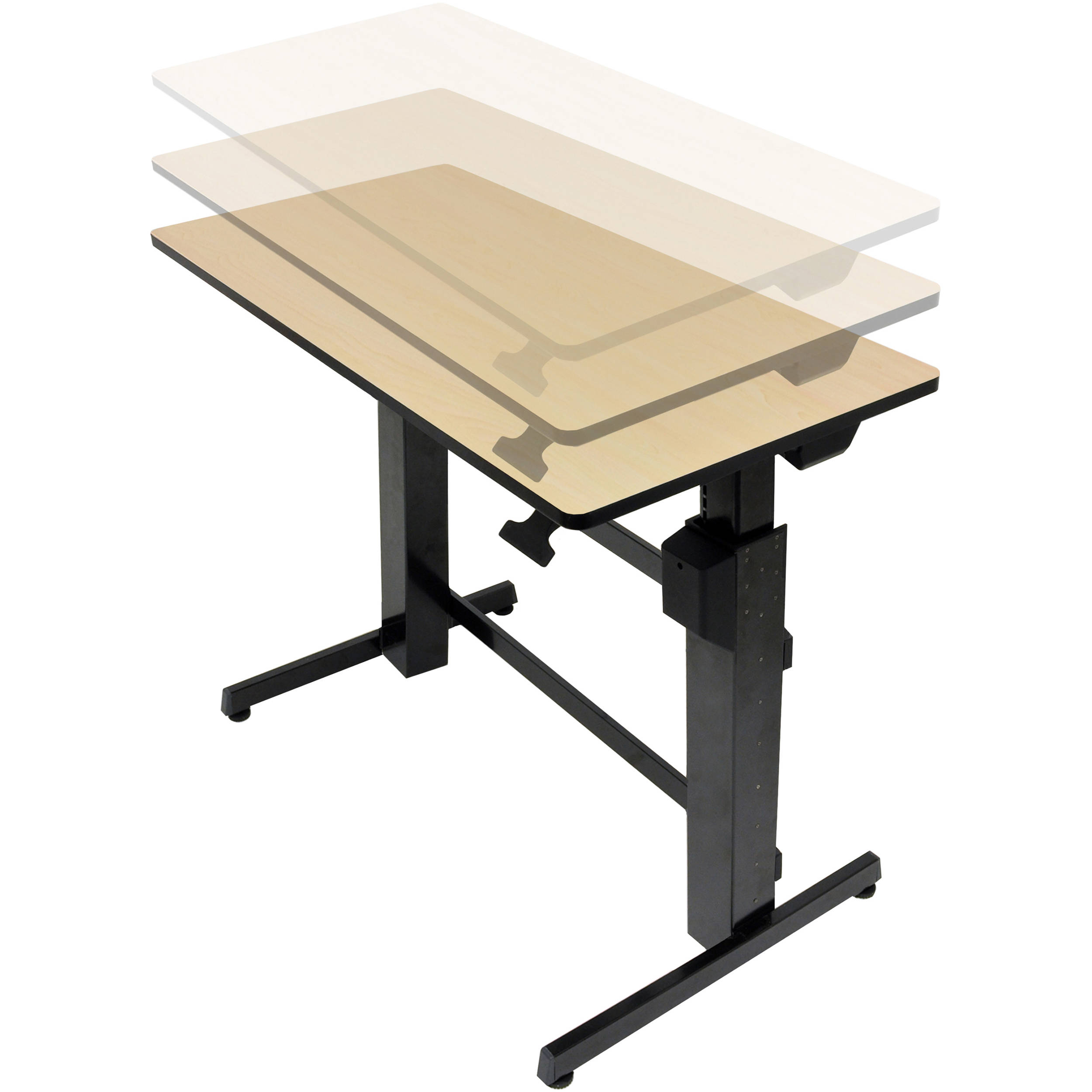 Ergotron WorkFit-D standing desk converter in birch wood grain finish for professional office workstations — view 3