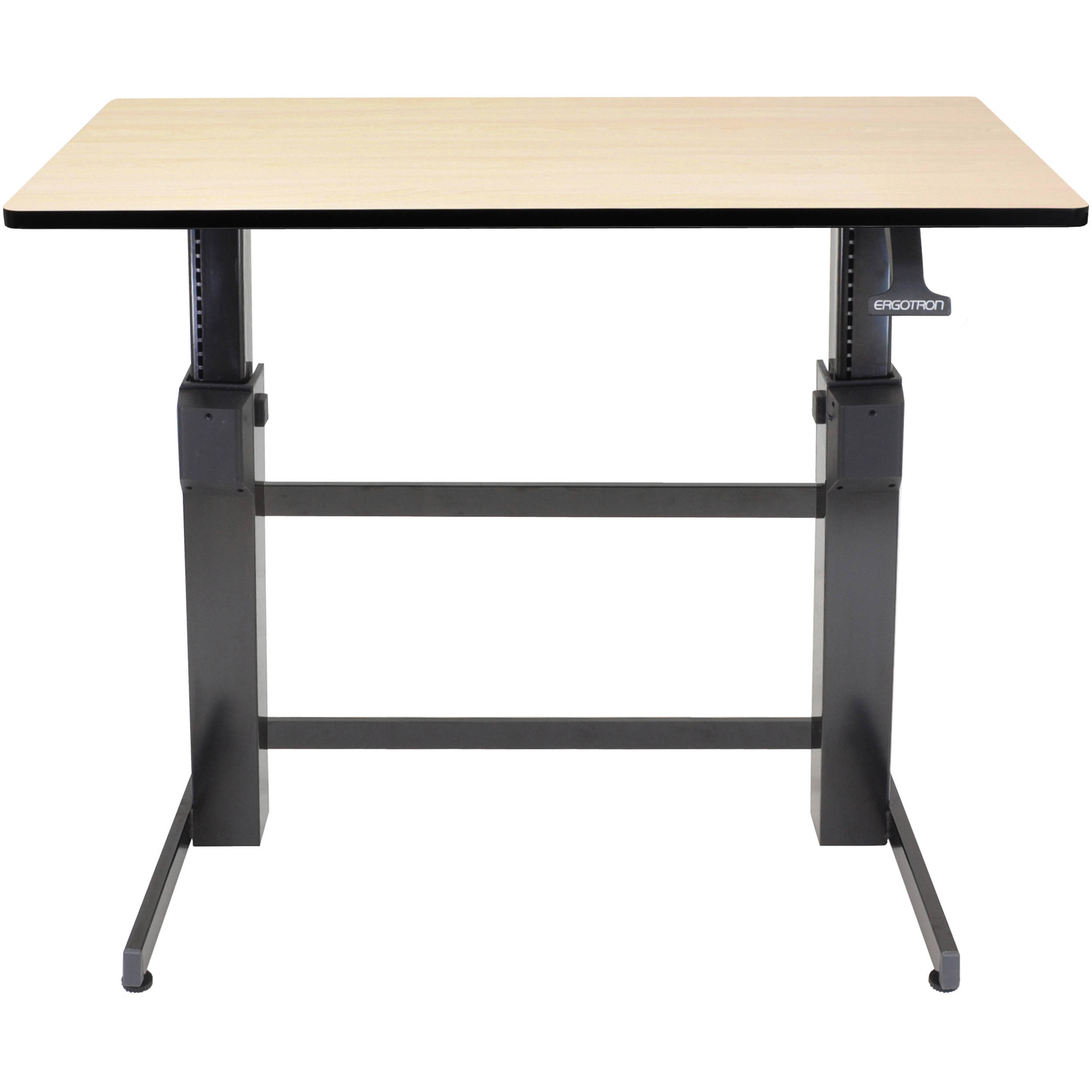 Ergotron WorkFit-D standing desk converter in birch wood grain finish for professional office workstations — view 4
