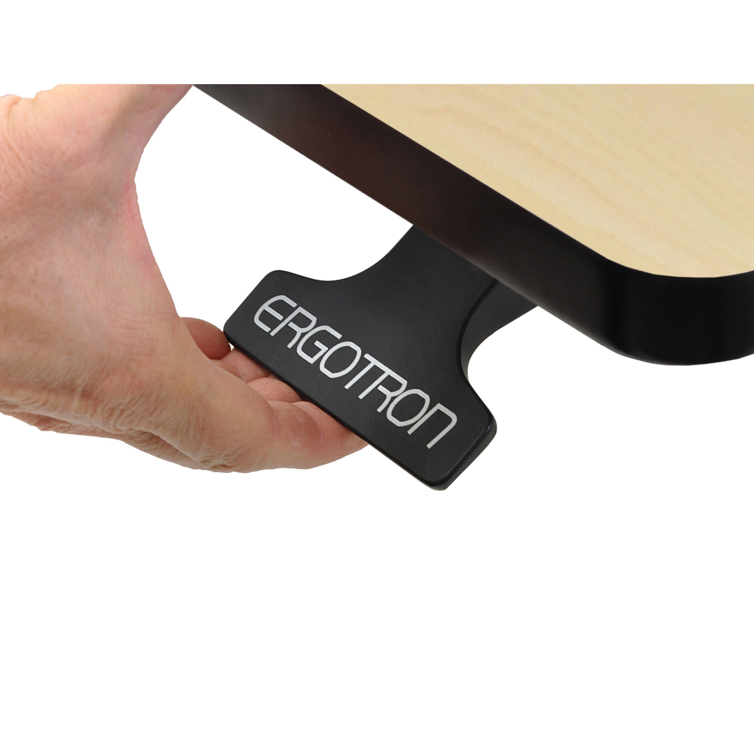 Ergotron WorkFit-D standing desk converter in birch wood grain finish for professional office workstations — view 5
