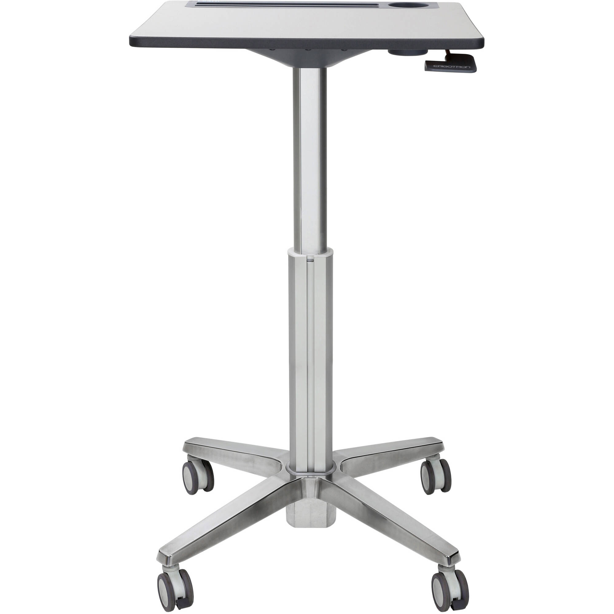Ergotron LearnFit adjustable standing desk with locking casters and cup holder — view 2