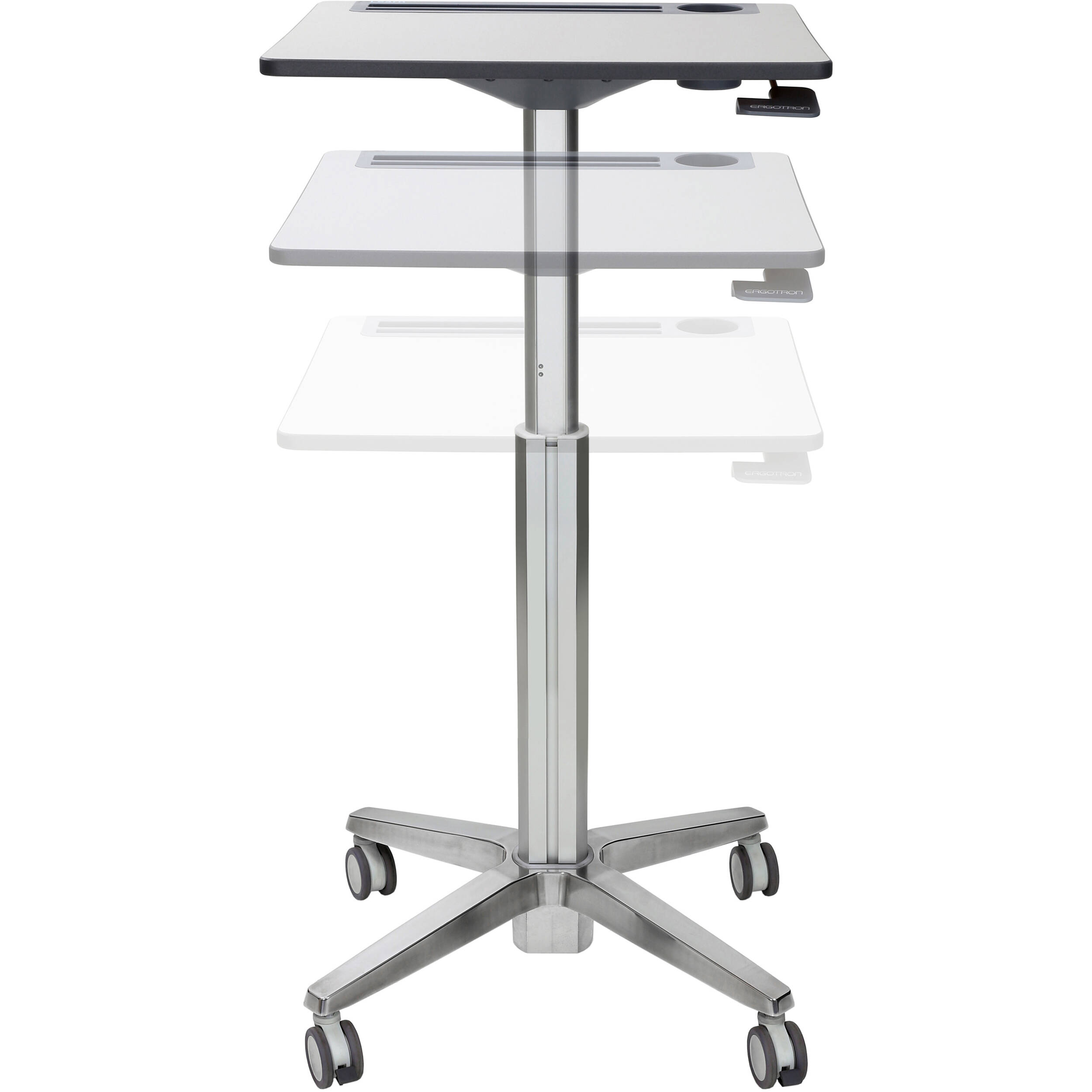 Ergotron LearnFit adjustable standing desk with locking casters and cup holder — view 3