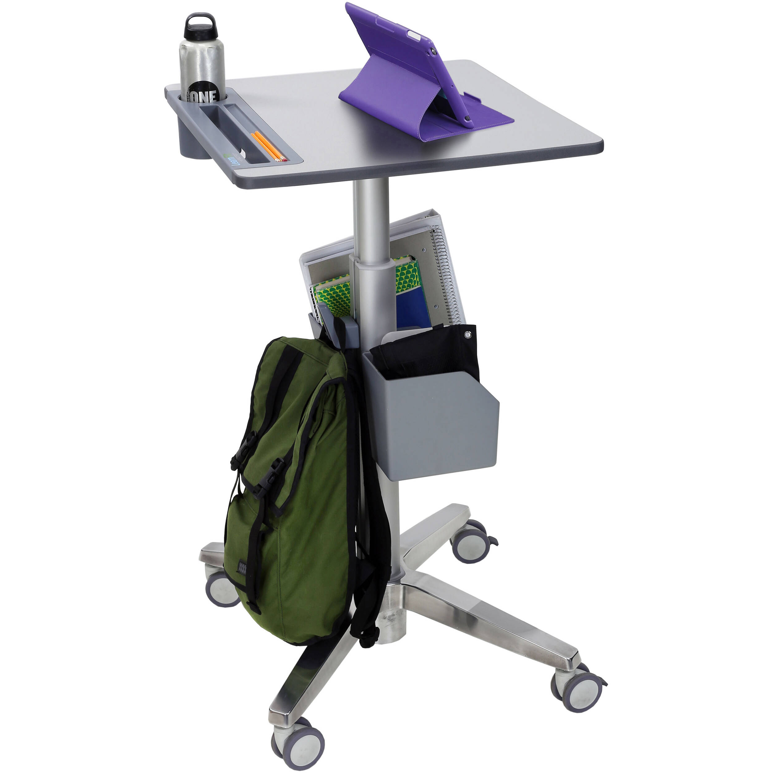 Ergotron LearnFit adjustable standing desk with locking casters and cup holder — view 5