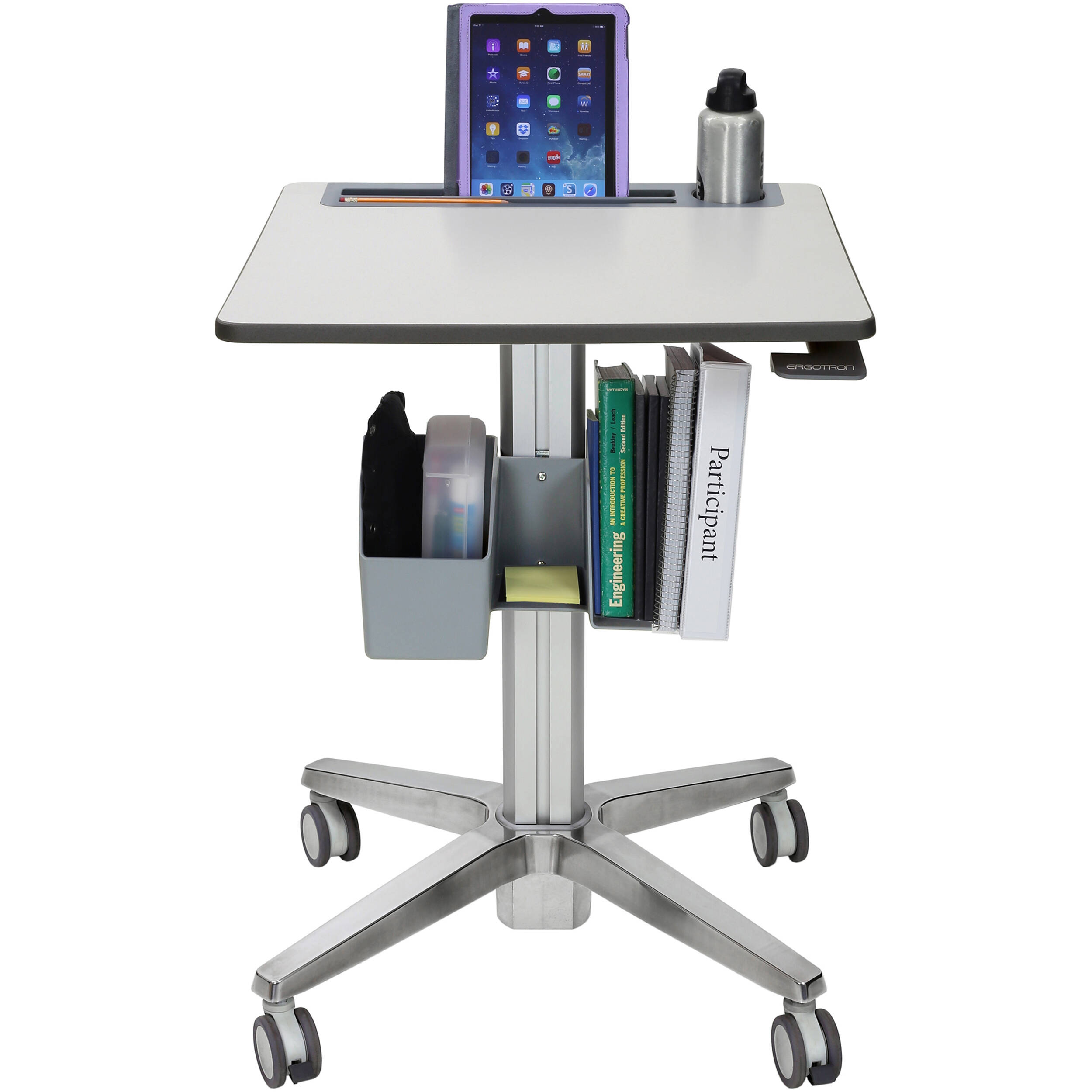 Ergotron LEARNFIT 16 inch travel adjustable standing desk in clear anodized finish — view 4