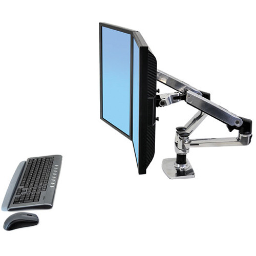 Ergotron LX 45-245-026 polished aluminum dual side-by-side monitor arm for two LCD displays — view 3