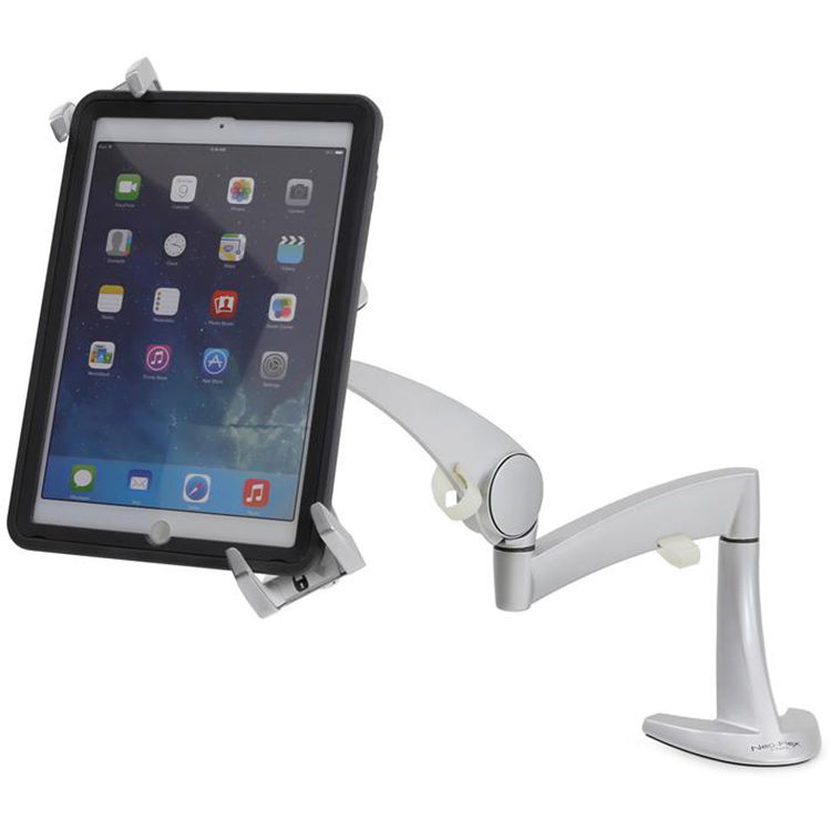 Ergotron lockable tablet mount in polished silver for secure kiosk and POS tablet installations — view 2