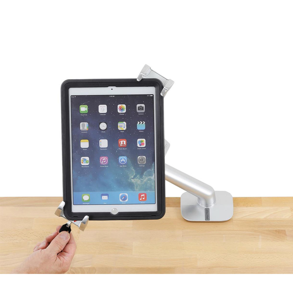 Ergotron lockable tablet mount in polished silver for secure kiosk and POS tablet installations — view 8