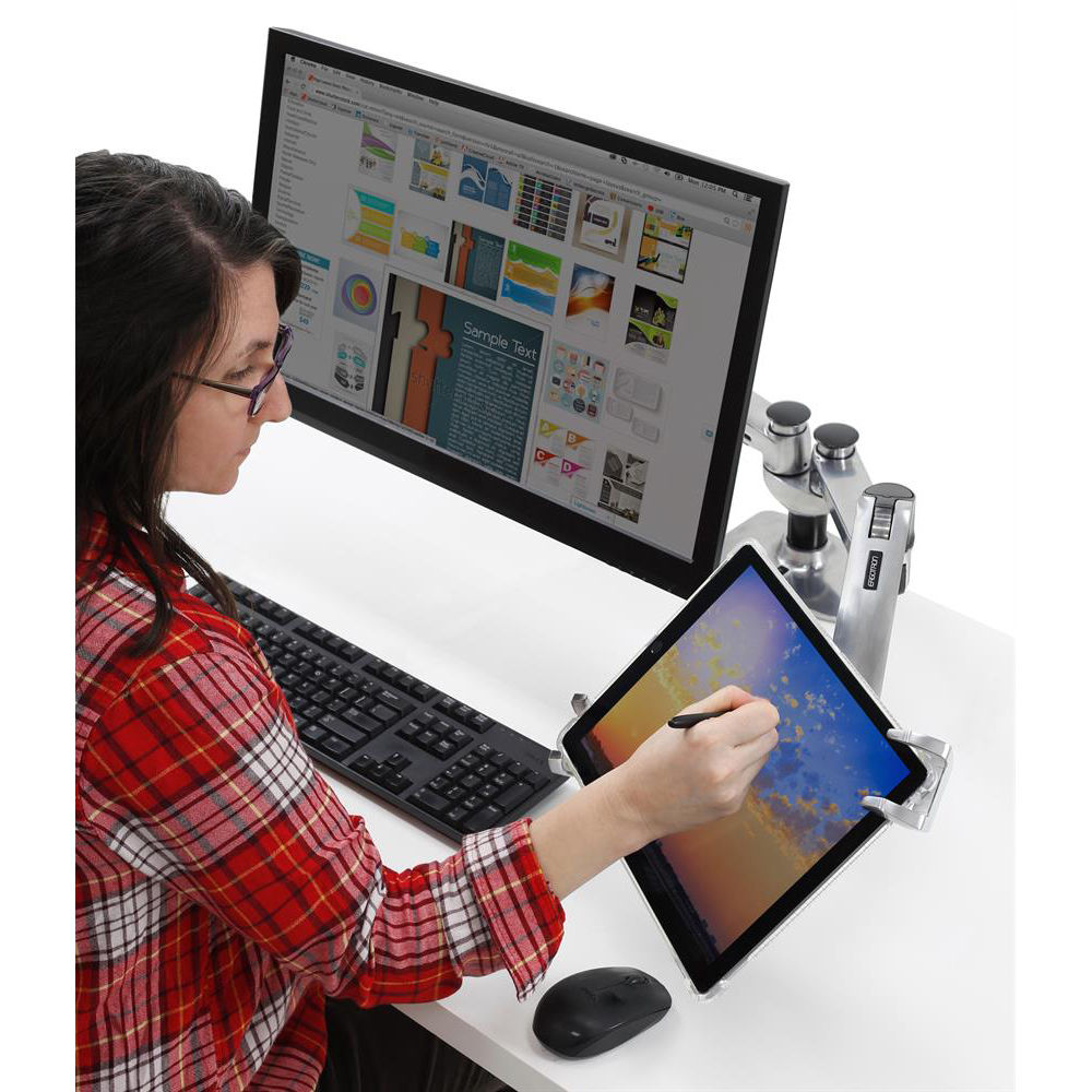 Ergotron lockable tablet mount in polished silver for secure kiosk and POS tablet installations — view 9