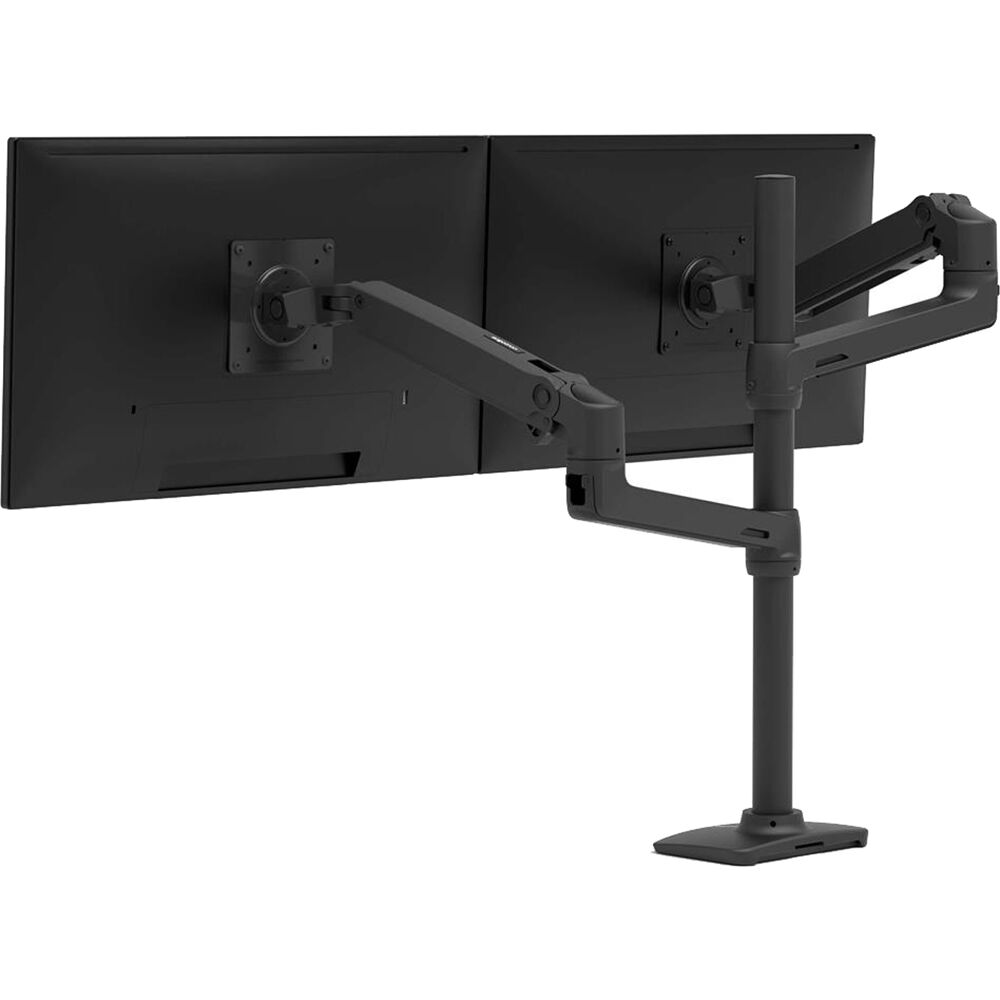 Ergotron LX Dual Stacking Arm tall pole matte black dual monitor mount — view 2
