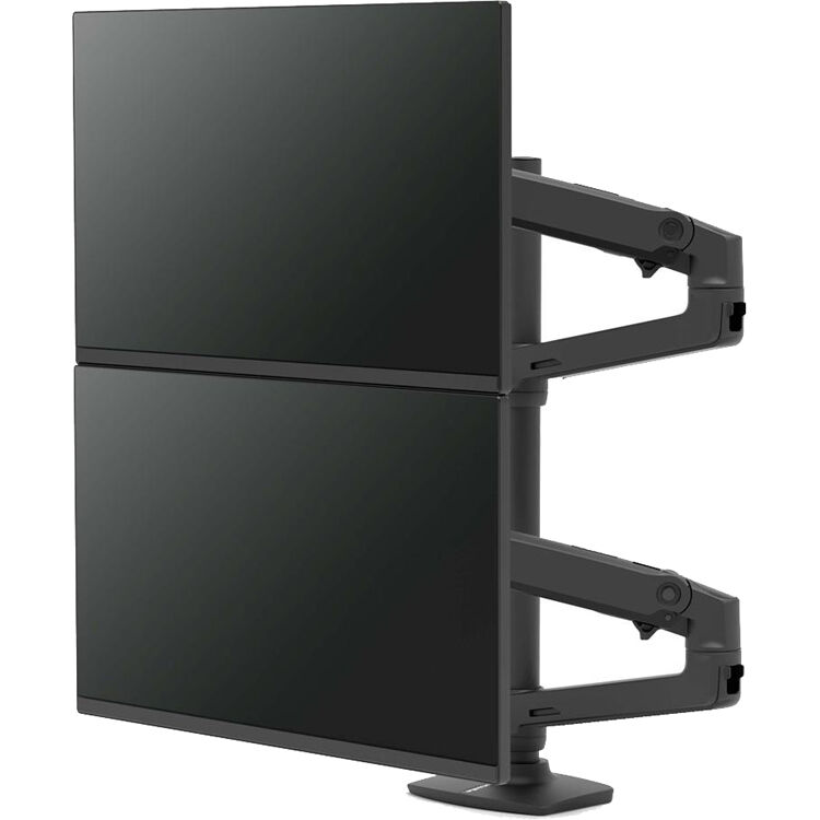 Ergotron LX Dual Stacking Arm tall pole matte black dual monitor mount — view 3