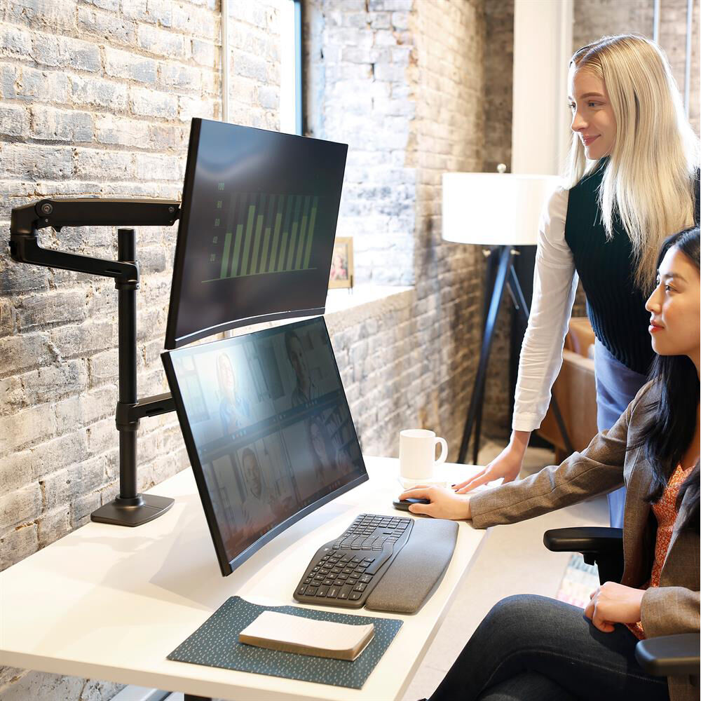 Ergotron LX Dual Stacking Arm tall pole matte black dual monitor mount — view 4