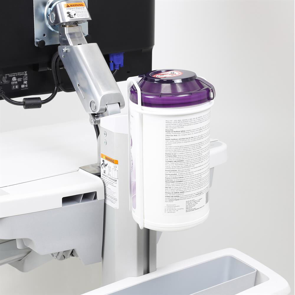 Ergotron T-SLOT WIPES HOLDER accessory mounted in a workspace T-slot channel — view 2