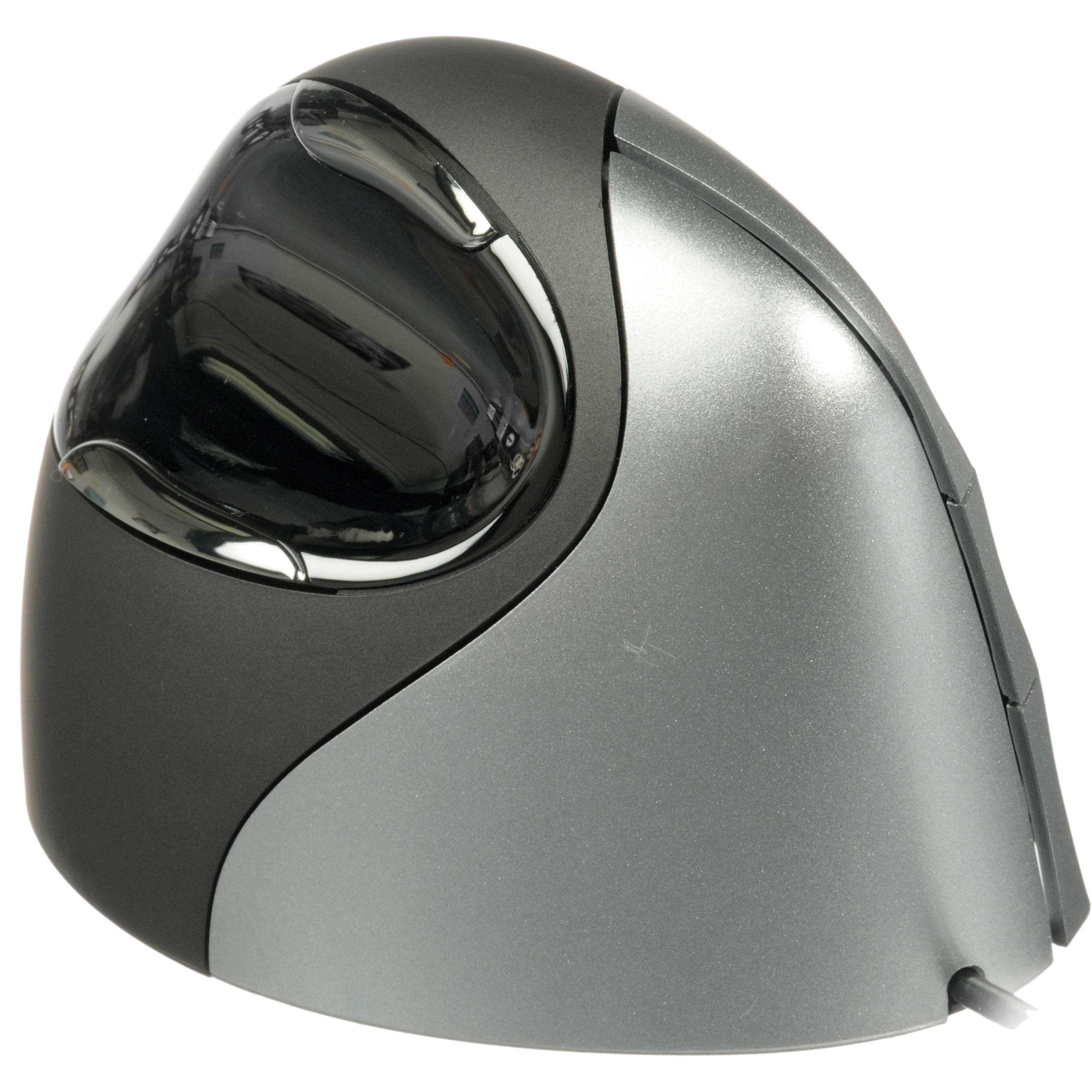 Evoluent VerticalMouse 4 left-handed wired ergonomic mouse in dark finish with 6 buttons and scroll wheel — view 3