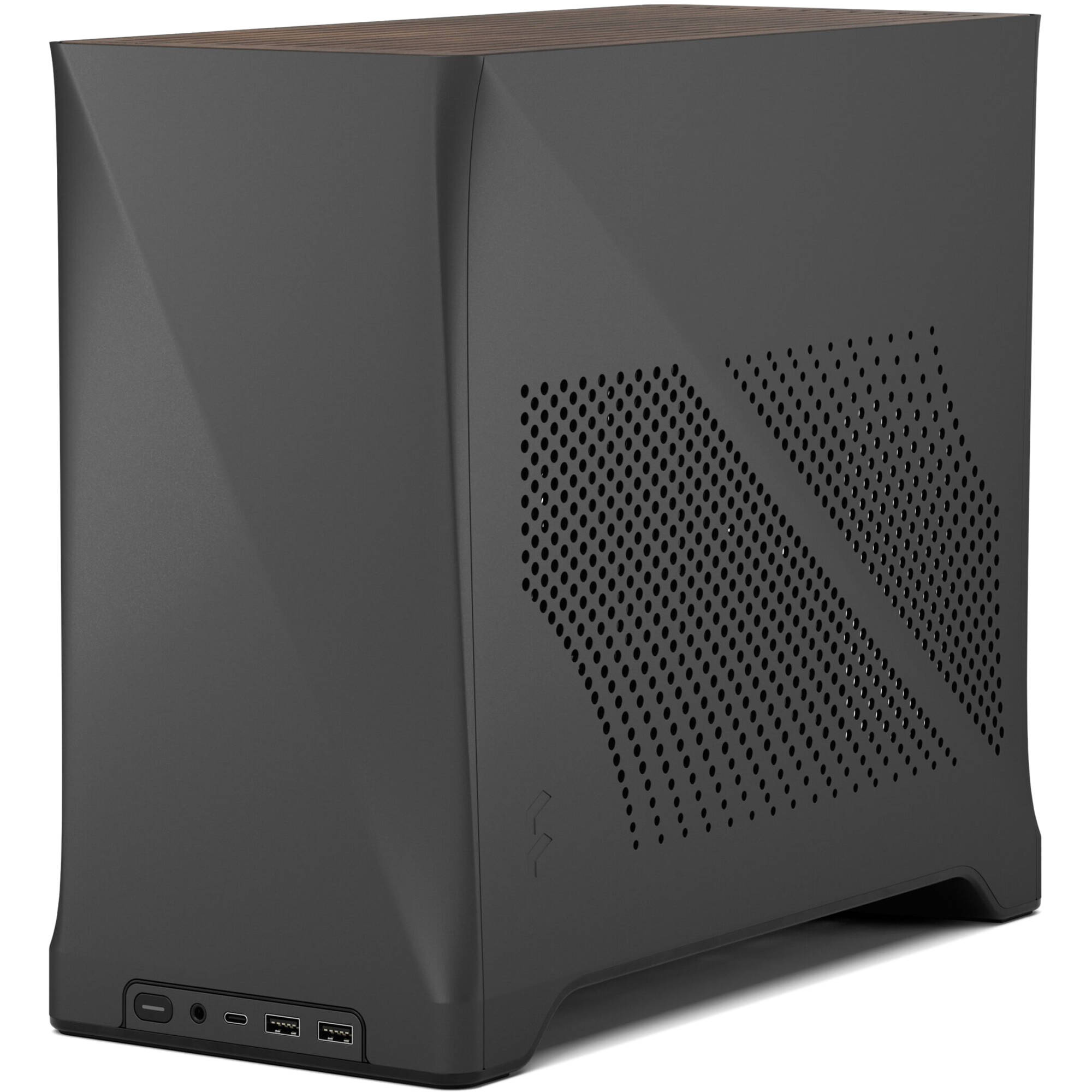 Fractal Design Era 2 Charcoal Gray Mini-ITX small form factor case with walnut top panel — view 3