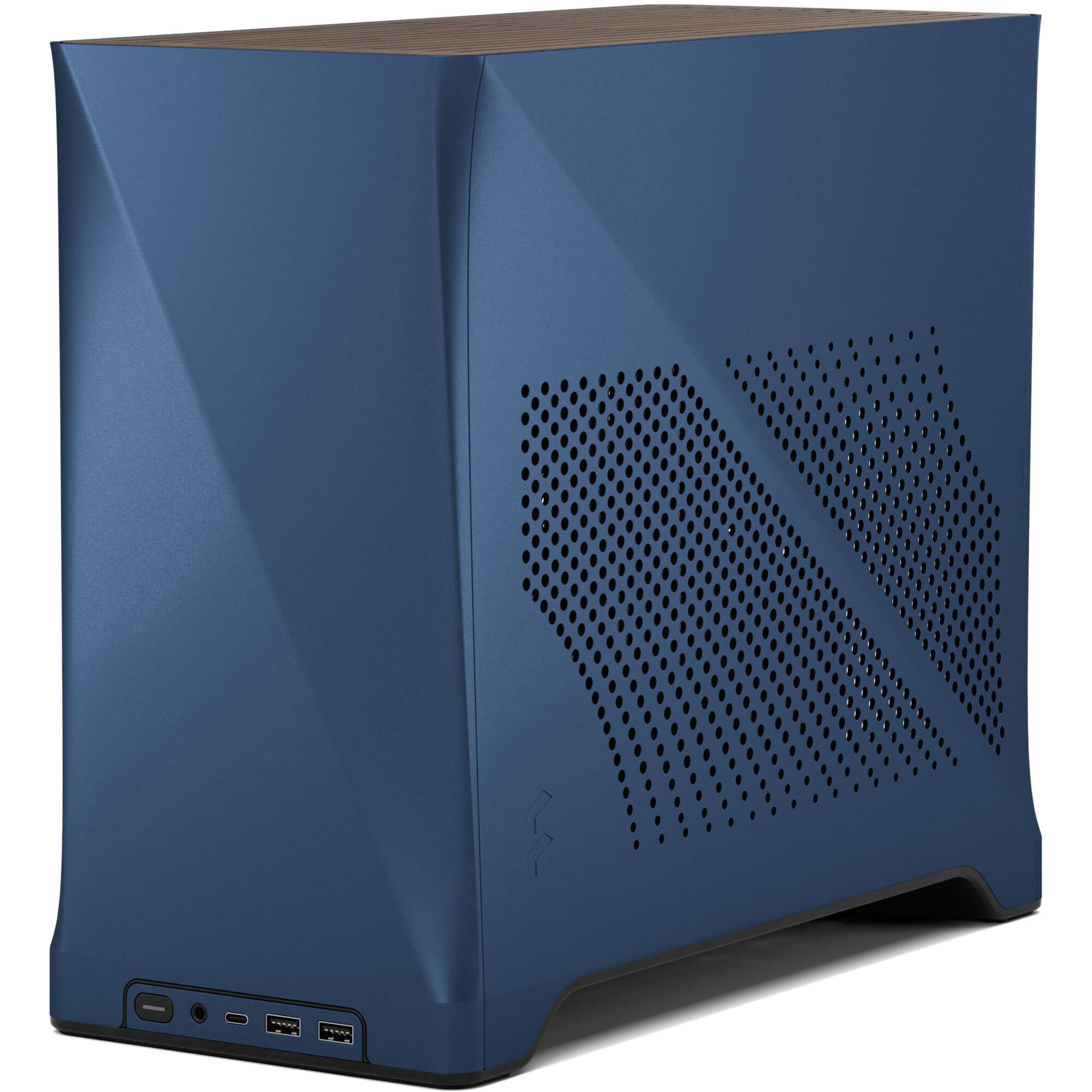 Fractal Design Era 2 Midnight Blue small form factor PC case with aluminum body and walnut top panel — view 3