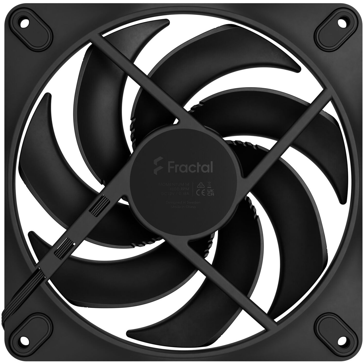 Fractal Design Momentum 14 PWM Black 140 mm case fan with black frame and performance blade design — view 2