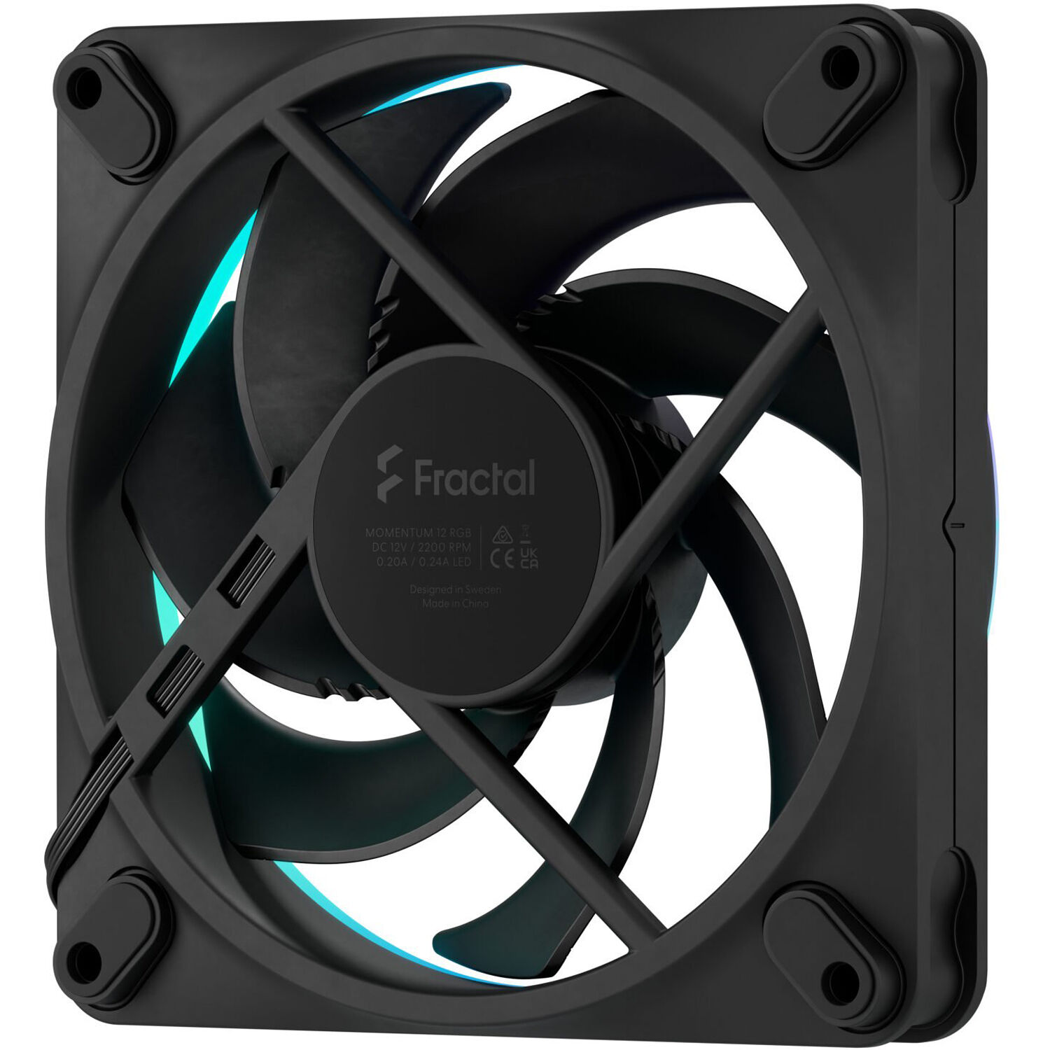 Fractal Design Momentum 12 RGB PWM Black 120 mm case fan with black frame and RGB lighting — view 5
