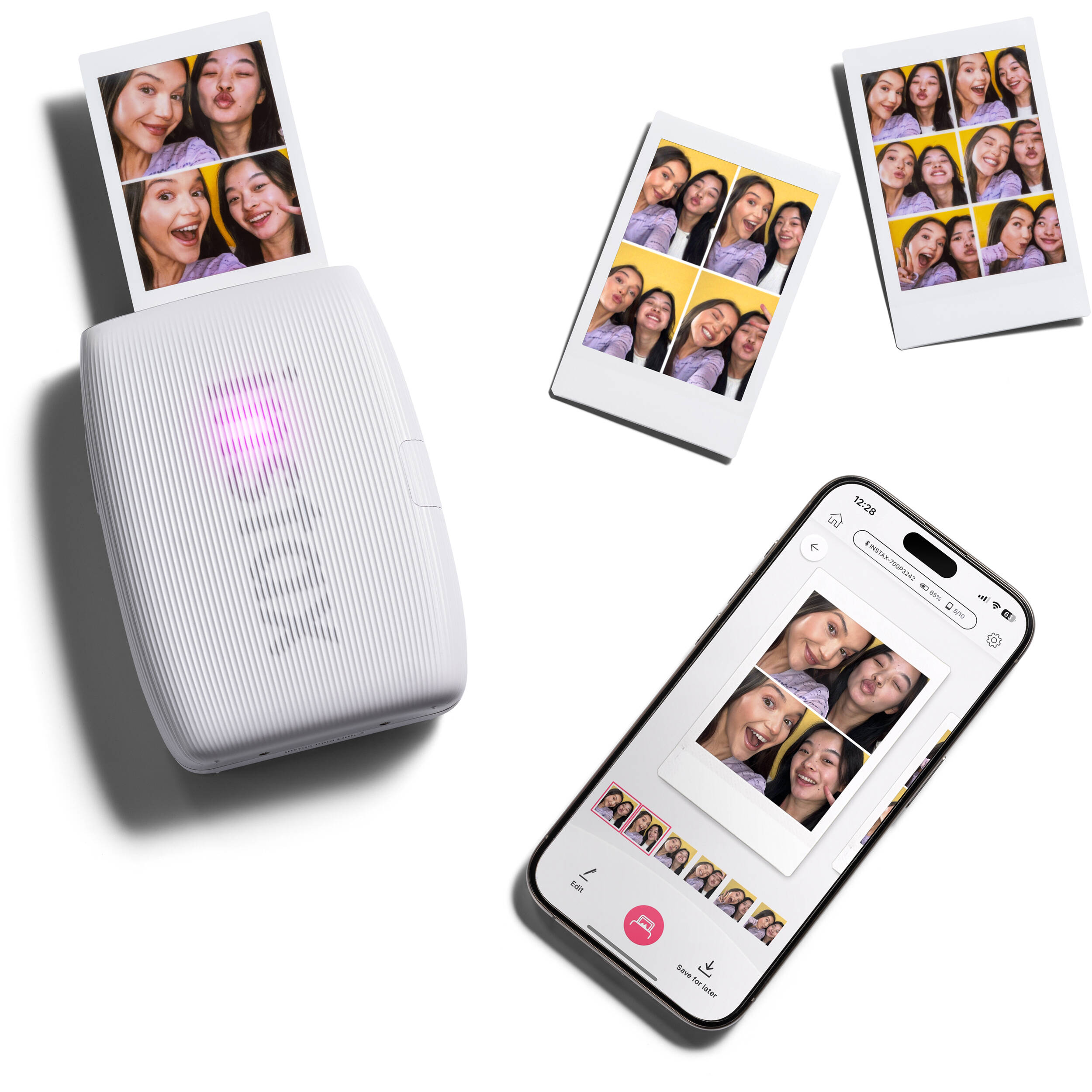 FUJIFILM Instax Link 3 Clay White smartphone printer producing pocket-sized color photo — view 13