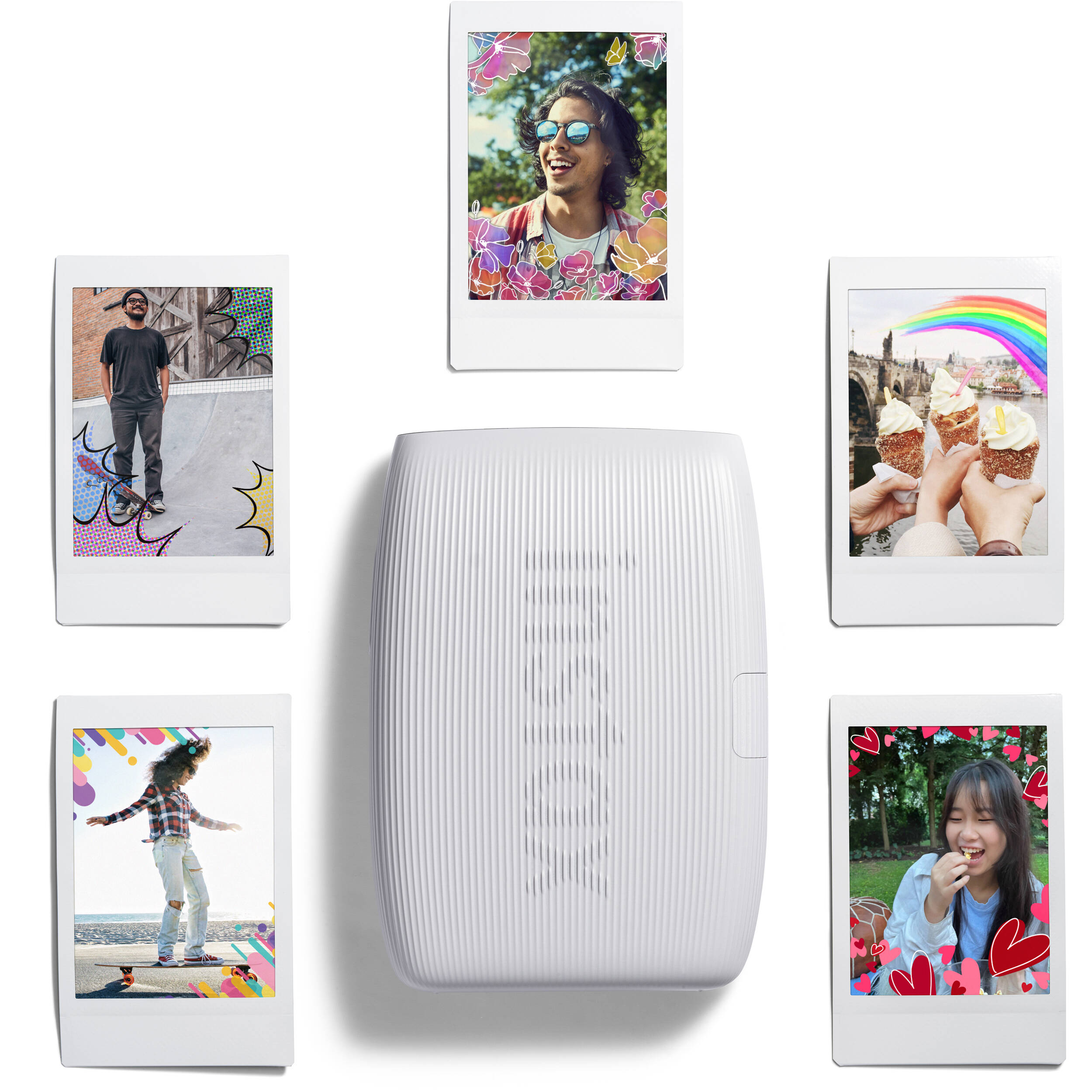 FUJIFILM Instax Link 3 Clay White smartphone printer producing pocket-sized color photo — view 14
