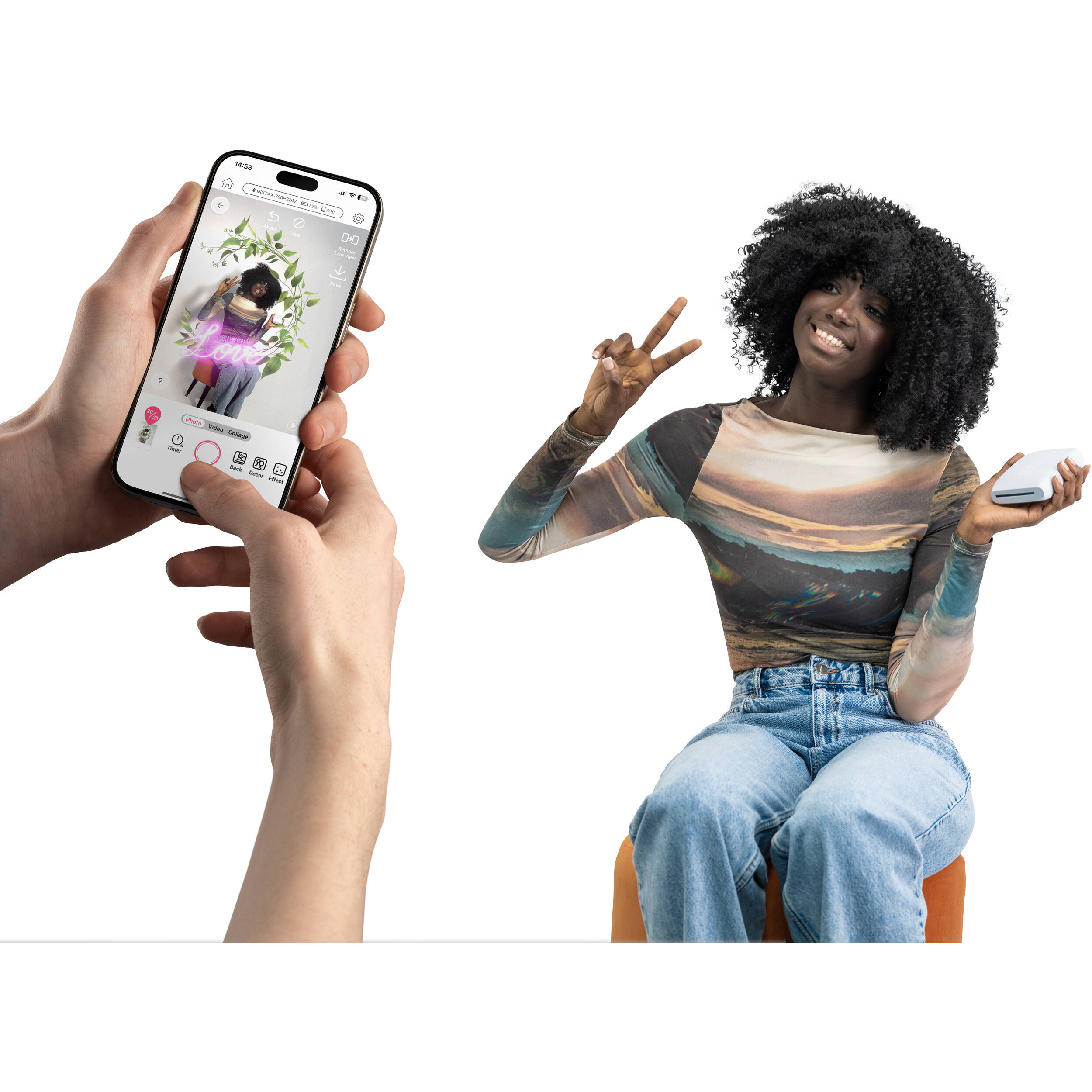 FUJIFILM Instax Link 3 Clay White smartphone printer producing pocket-sized color photo — view 15