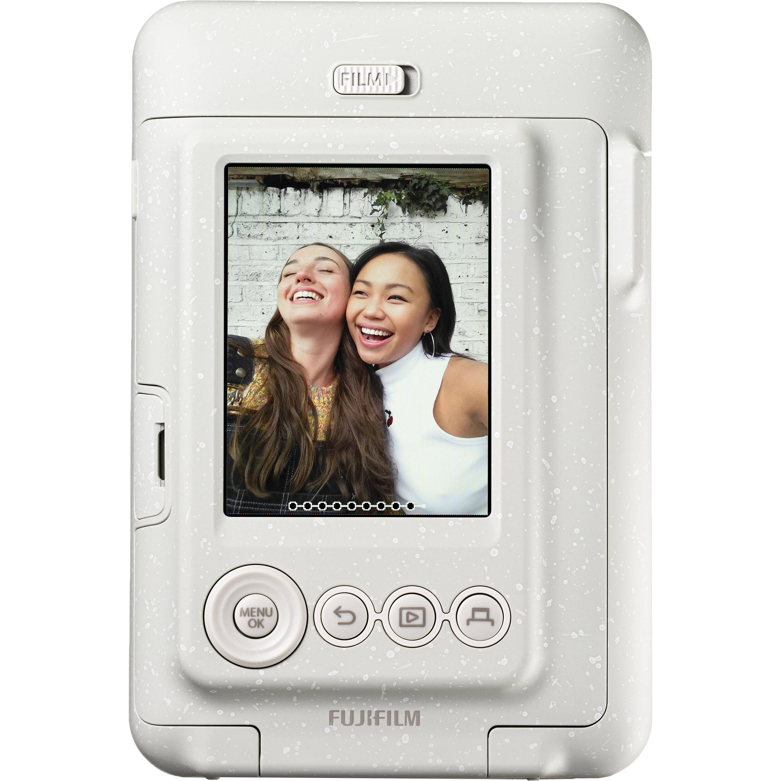 Instax LiPlay Misty White hybrid instant camera printer with compact portable design — view 3