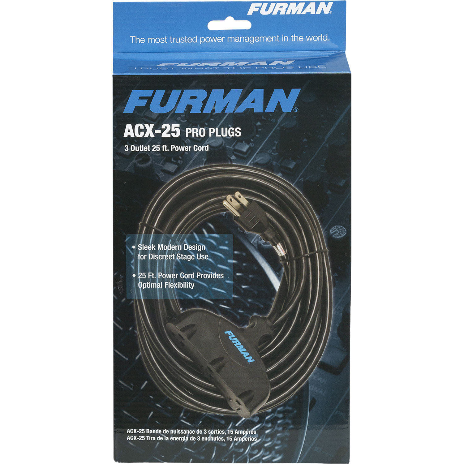 Furman ACX-25 25 foot heavy-duty power extension cord with three outlets — view 3