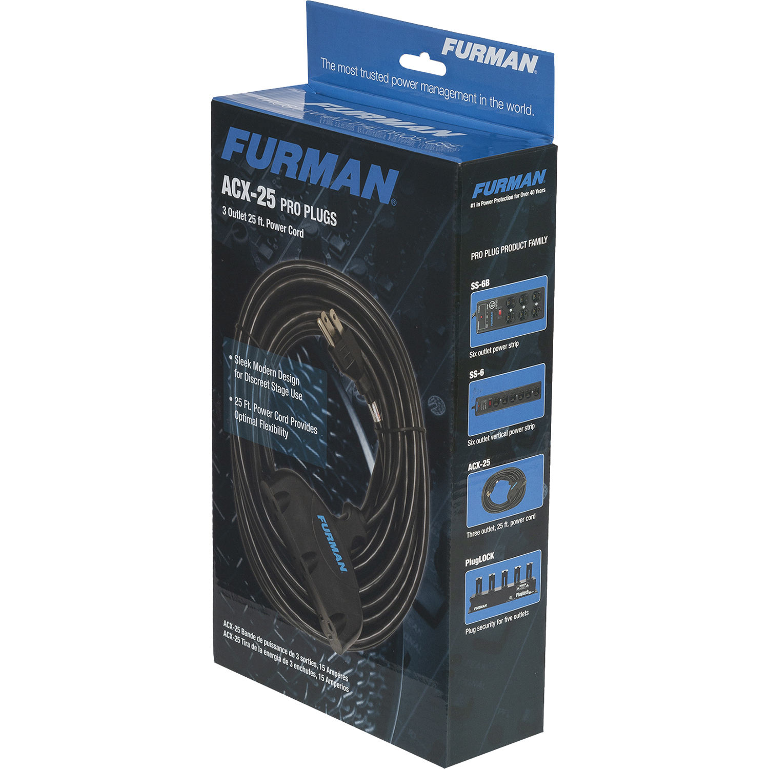 Furman ACX-25 25 foot heavy-duty power extension cord with three outlets — view 4