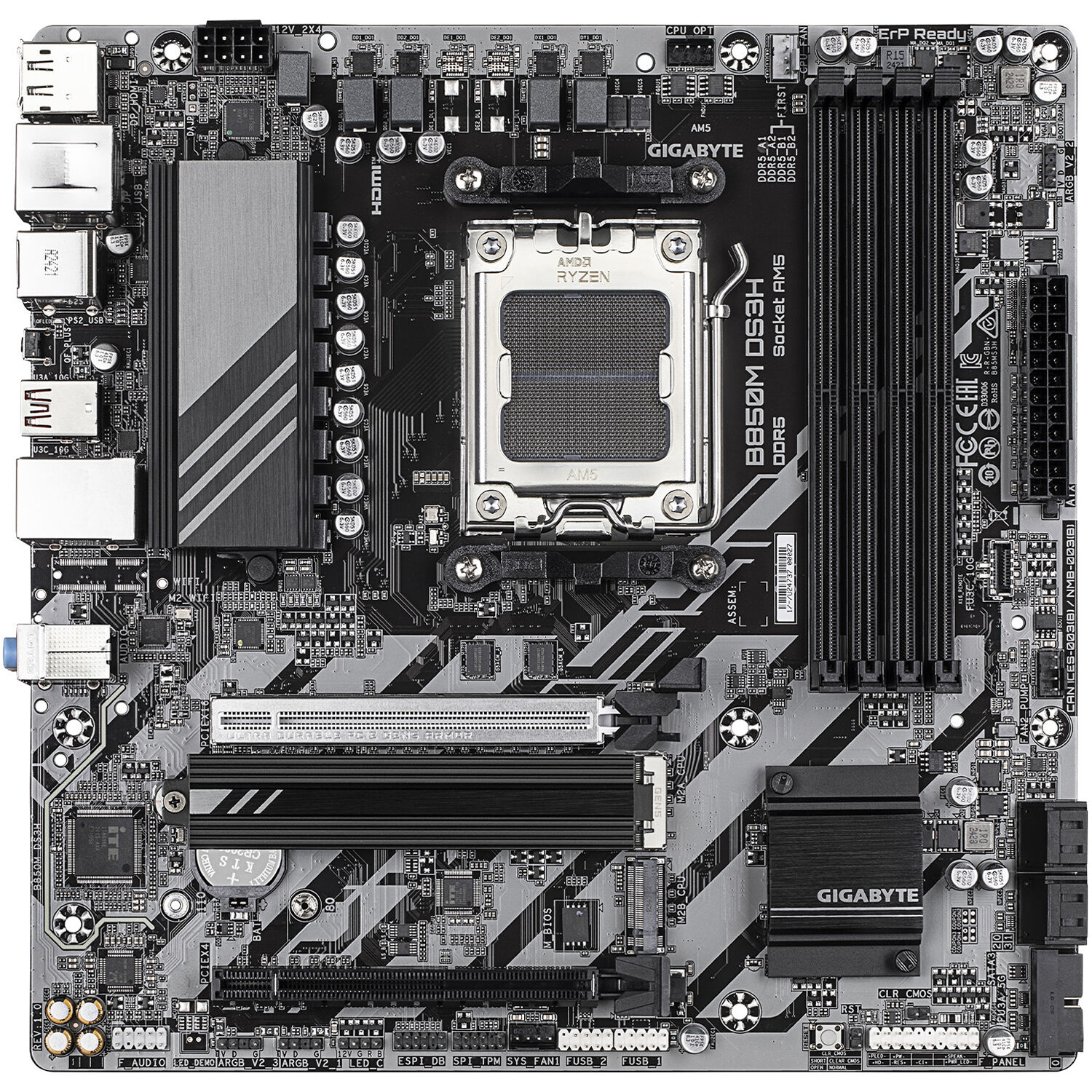 GIGABYTE B850M DS3H micro-ATX motherboard for AMD AM5 Ryzen systems — view 2