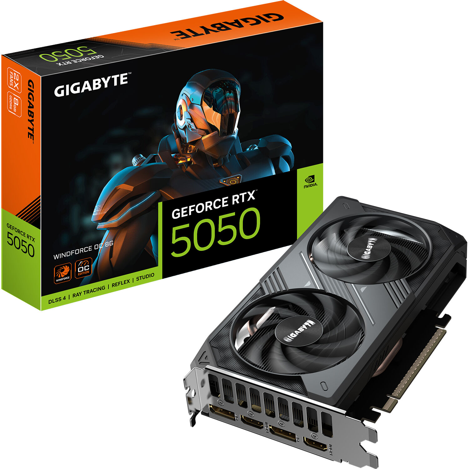 GIGABYTE GeForce RTX 5050 WINDFORCE OC graphics card with dual fans and 8 GB memory — view 10