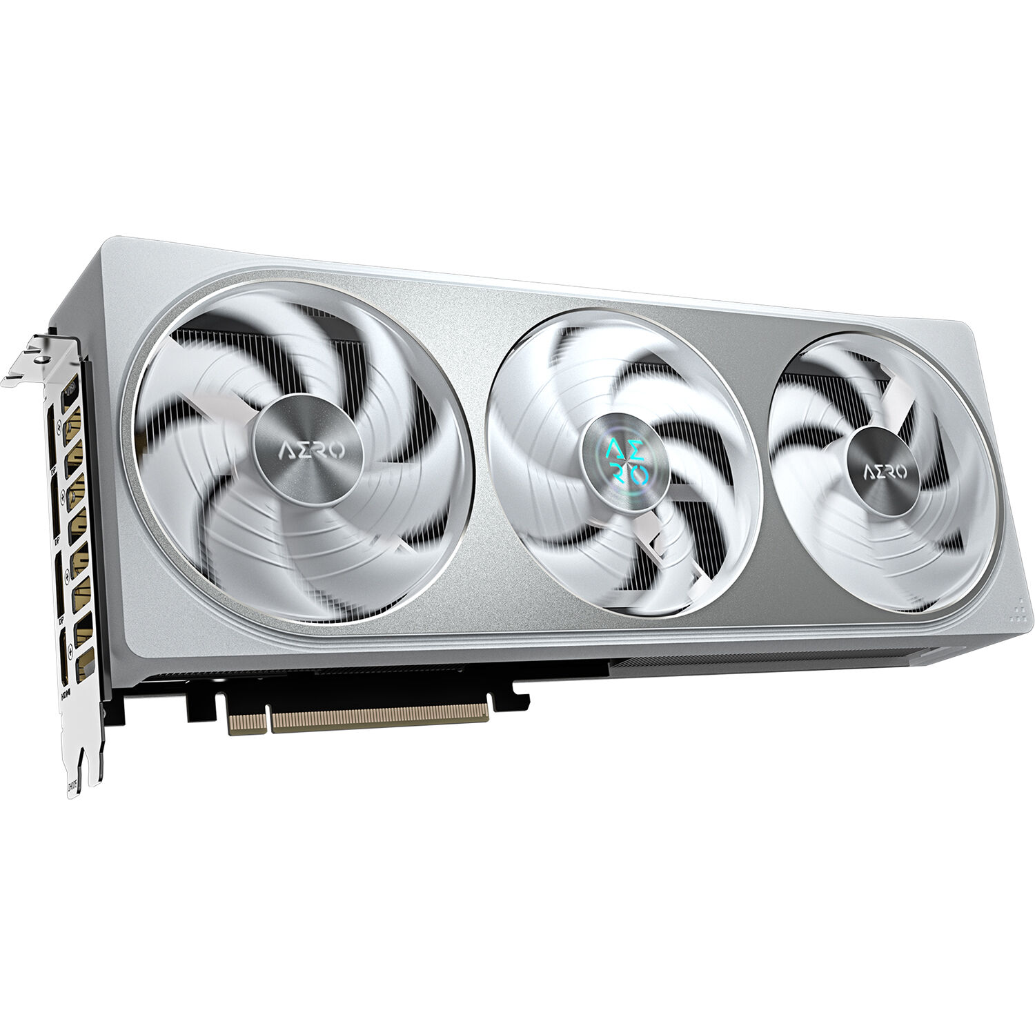 GIGABYTE GeForce RTX 5070 AERO OC 12G white graphics card with triple-fan cooling — view 3