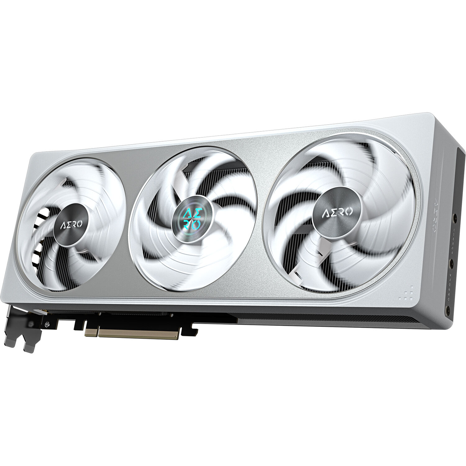 GIGABYTE GeForce RTX 5070 AERO OC 12G white graphics card with triple-fan cooling — view 4