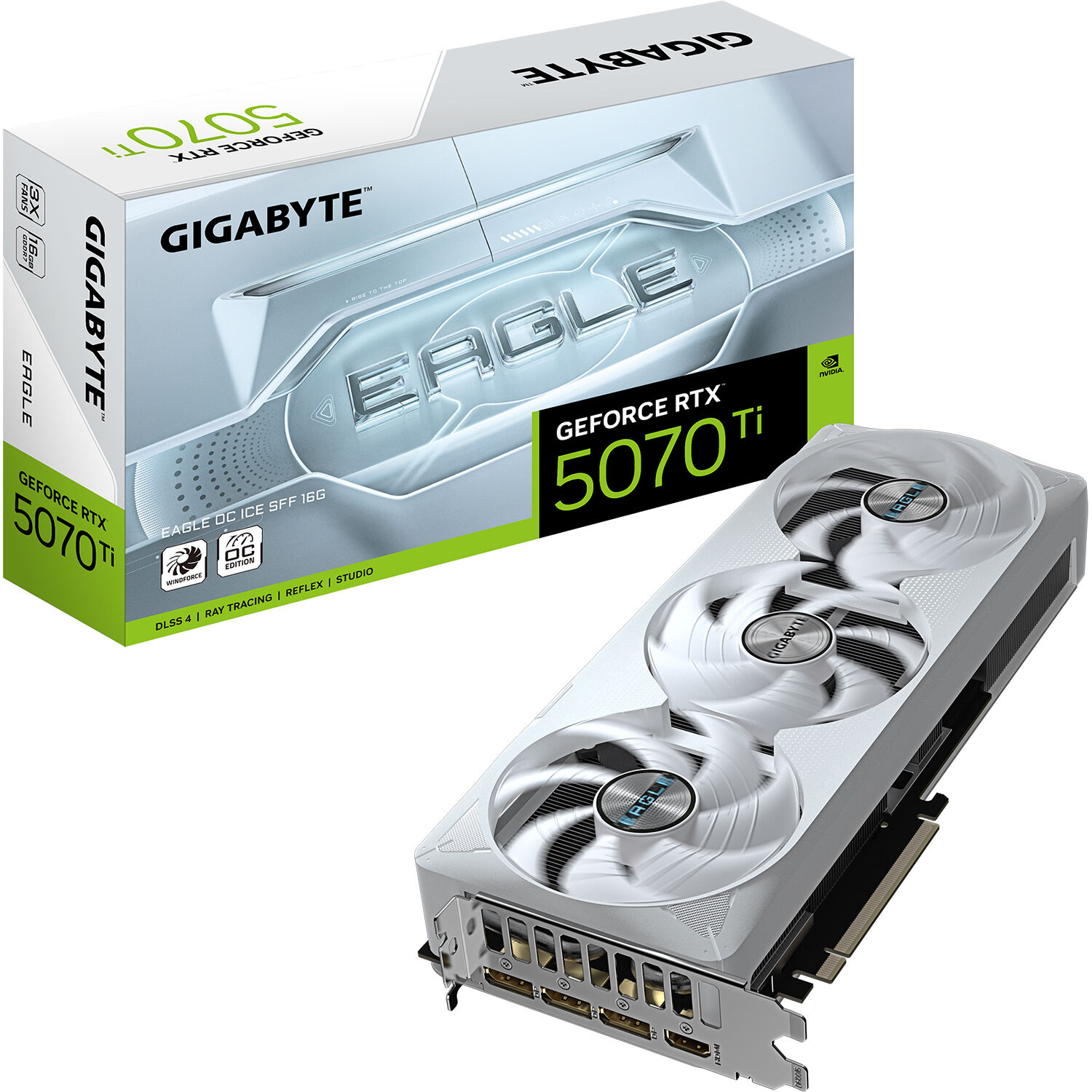 GIGABYTE GeForce RTX 5070 Ti EAGLE OC ICE 16G white graphics card for compact gaming PCs — view 9