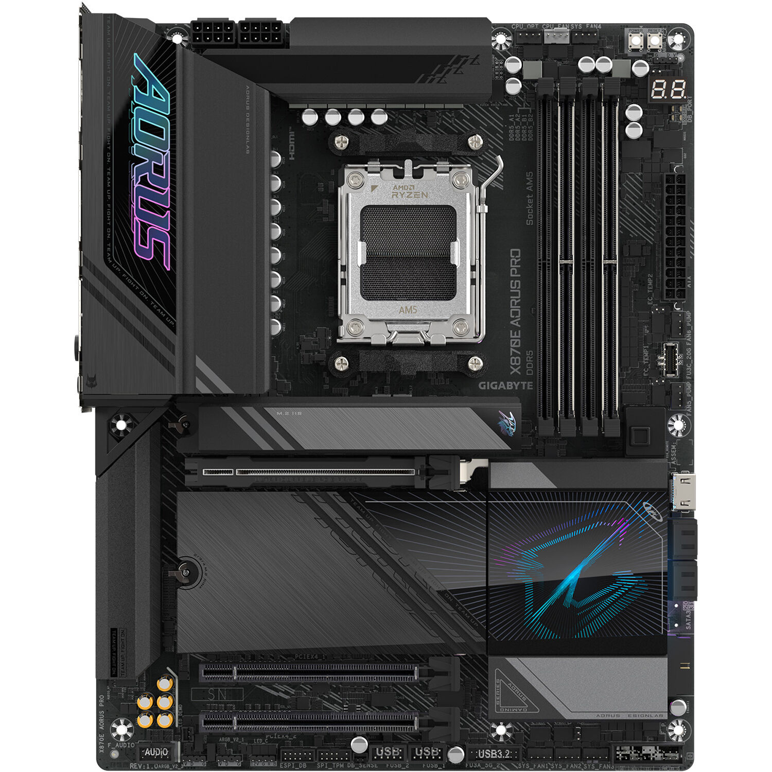 GIGABYTE X870E AORUS PRO AMD X870E ATX AM5 motherboard for premium Ryzen builds — view 2