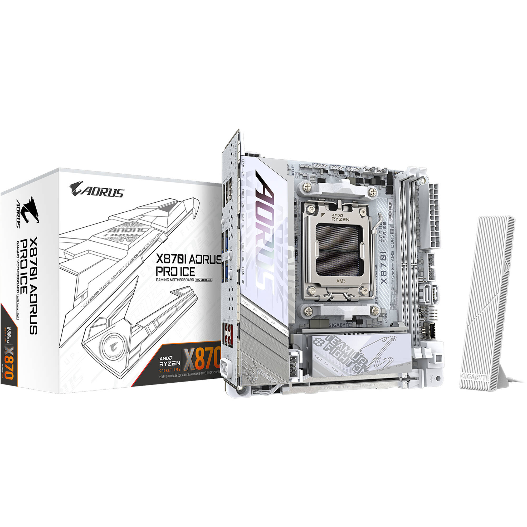GIGABYTE X870I AORUS PRO ICE AMD X870 AM5 Mini-ITX motherboard in white ICE finish — view 6