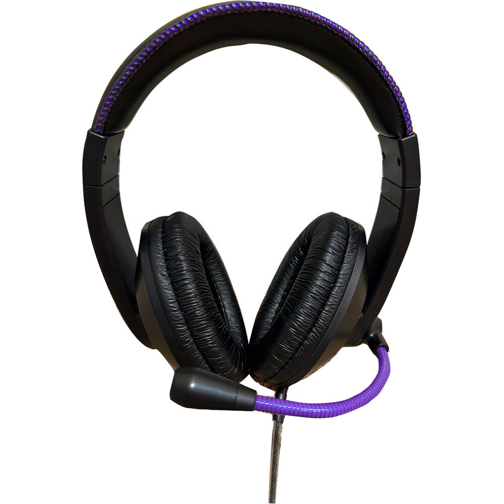 HamiltonBuhl Smart-Trek Deluxe wired USB-C headset with in-line volume control and metallic purple accents — view 2