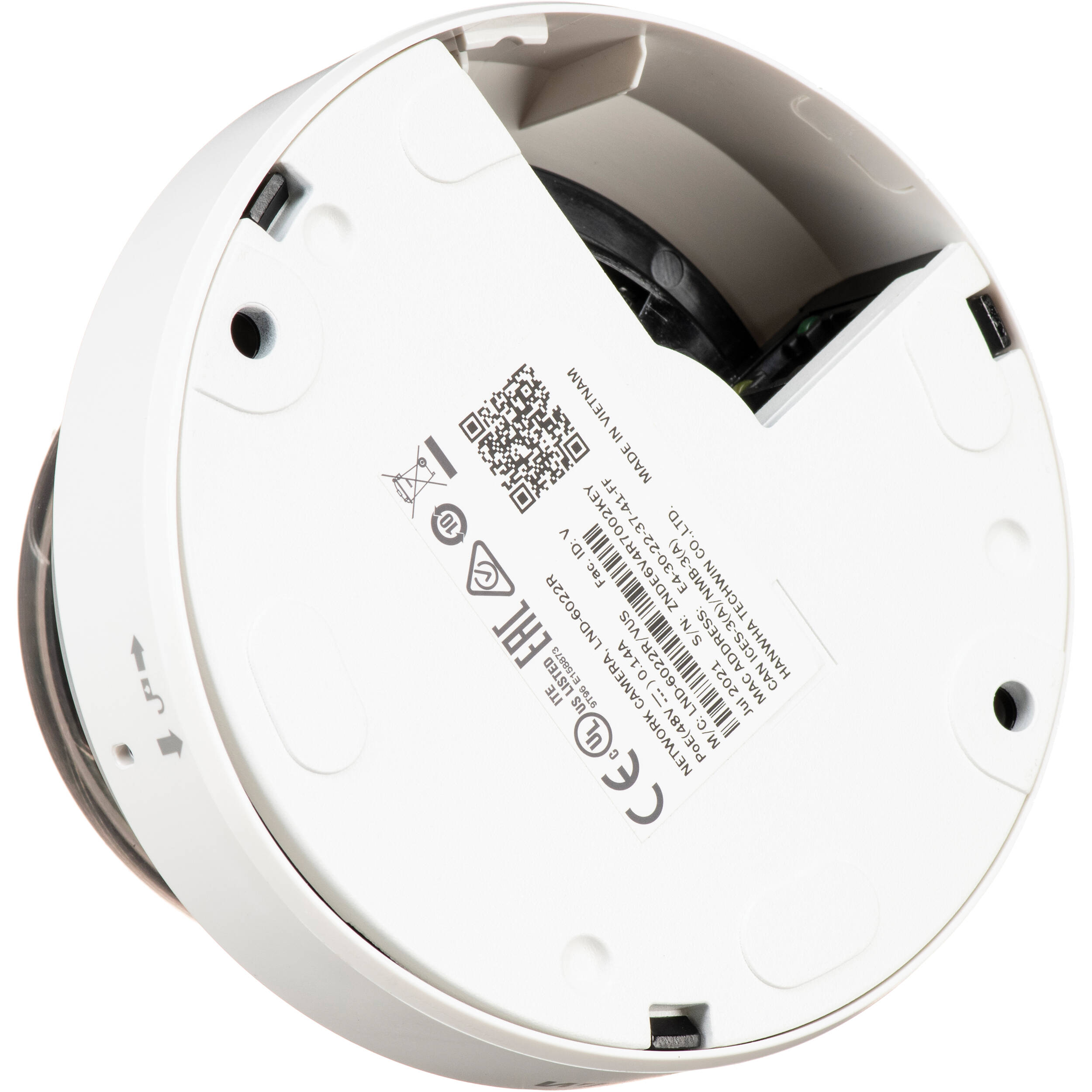 L series indoor dome camera, 2MP  30fps,4mm fixed focal lens , Double codec H.264/MJPEG, Wisestream II, 120dB WDR, IR LEDs, hallway view, SD card, PoE, White — view 3