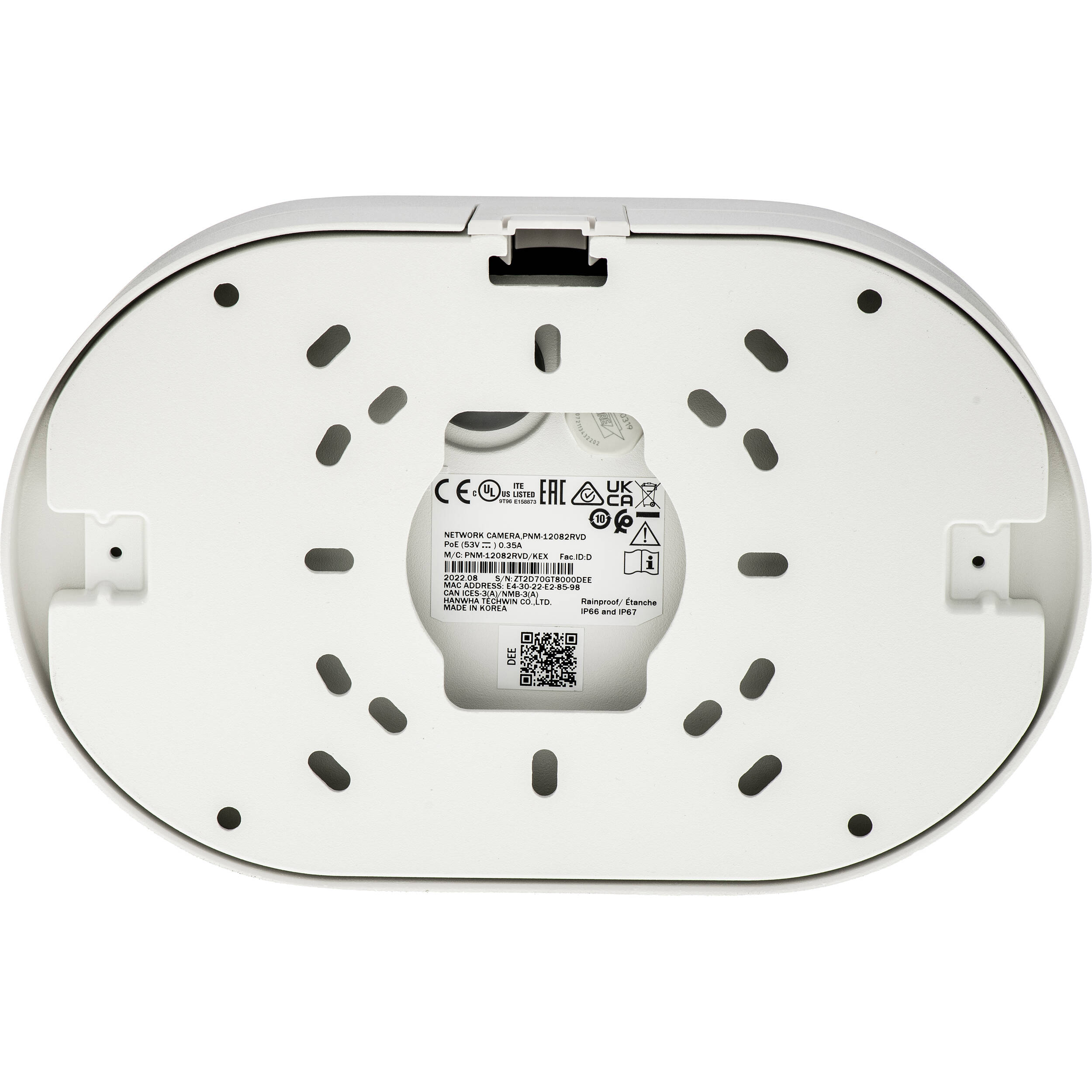 Network vandal outdoor 2CH IR dome camera, (6MP X 2 sensors) 12MP @ 15fps, 3.4~6.8mm(2x) (95.08 degrees ~47.64 degrees ) motorized varifocal    lens, Triple codec (H.265/H.264/MJPEG), IR viewable length 25m (82ft),  USB port for easy installation, Day & Night (ICR), extremeWDR (120dB), DIS, Handover, Analytics events: Defocus detection, Directional  detection, Motion detection, Appear/Disappear, Enter/Exit, Loitering, Tampering, Virtual line, Audio detection, Sound classification, FIPS 140-2, micro SD card 512GB, IP66, NEMA4X, IK10, Operating temperature: -40 degrees C~+55 degrees C(-40 degrees F ~ +131 degrees F), Power: PoE+, Metal shielded RJ-45, Hard-coated dome bubble — view 4