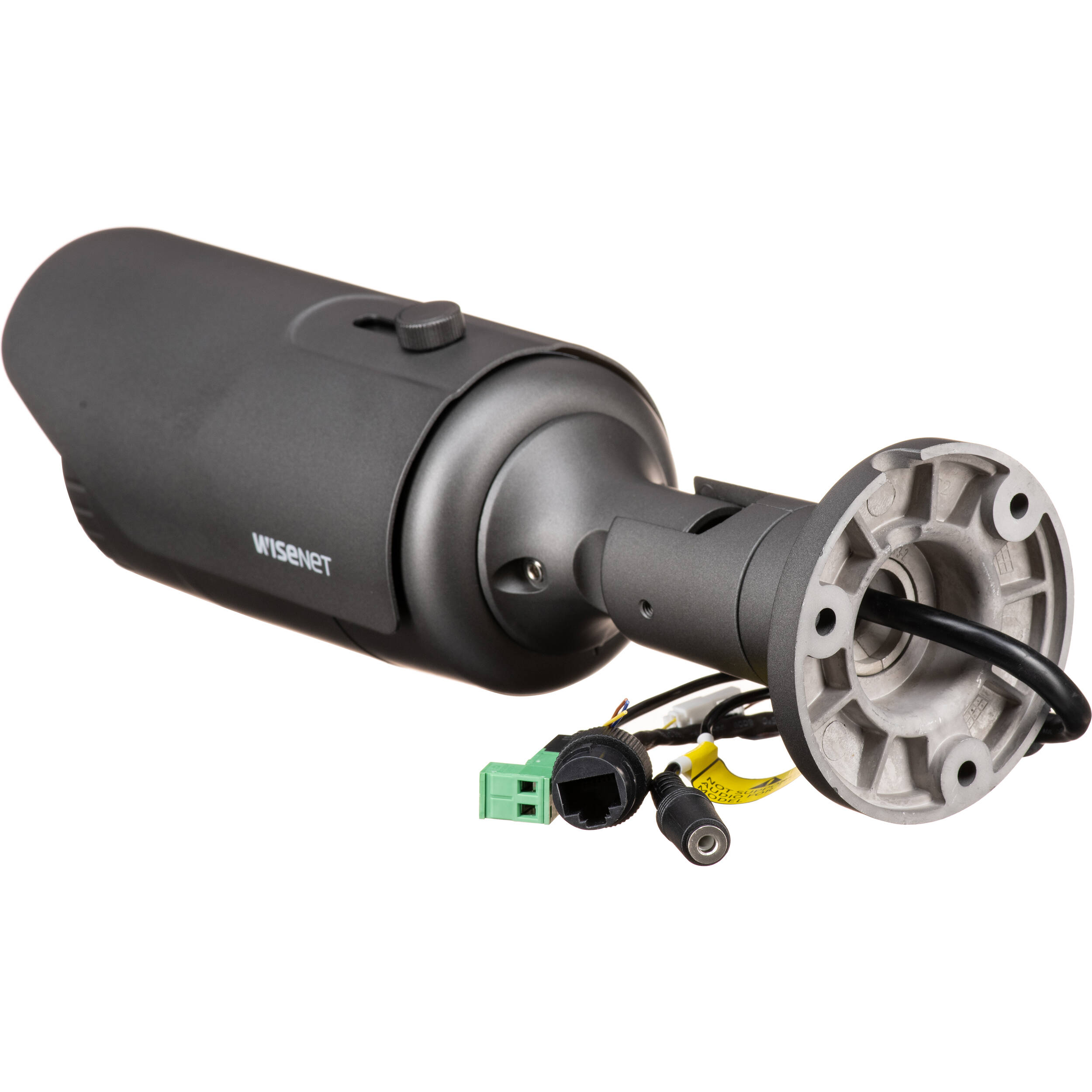 Wisenet Q network outdoor vandal bullet camera, 2MP @ 30fps, motorized vari-focal lens 3.1x (3.2 ~ 10.0mm) (109DEGREE -33DEGREE), triple codec H.265/H.264/MJPEG with Wisestream II, 120dB WDR, IR LEDs range 98', defocus detection, hallway View, no audio in/out, SD card, video analytics, CVBS, open platform, IP66, IK10, PoE/12VDC — view 3