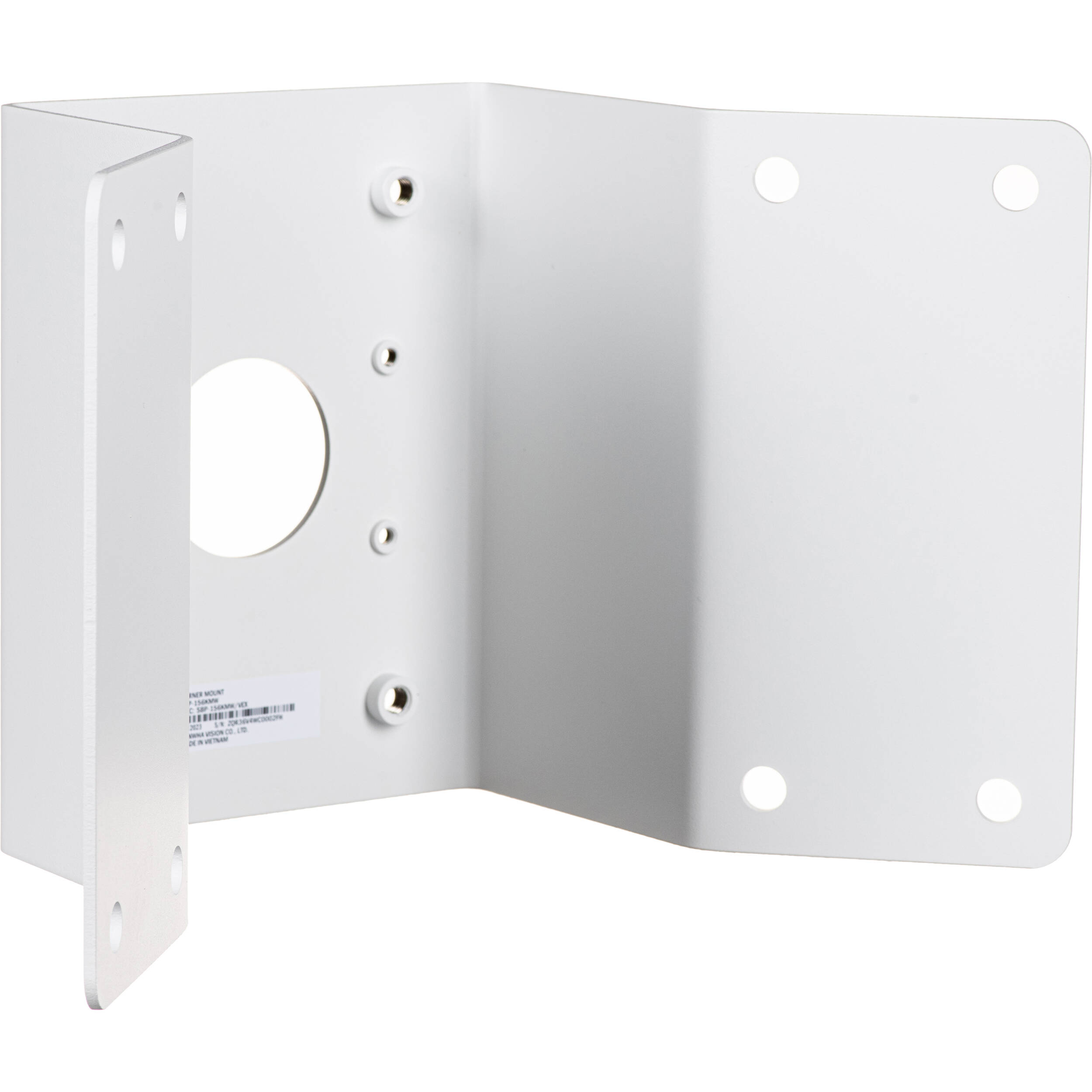 White aluminum corner mount for fixed surveillance installation, Hanwha Vision SBP-156KMW — view 2