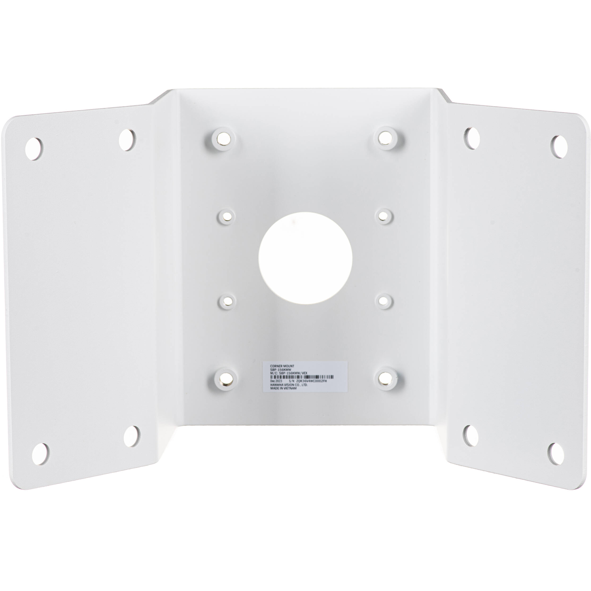White aluminum corner mount for fixed surveillance installation, Hanwha Vision SBP-156KMW — view 3